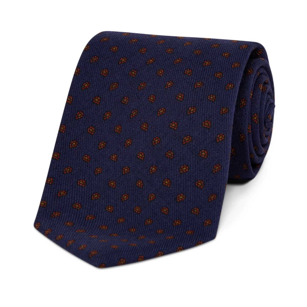 Mini Pine Motif Wool Tie in Navy