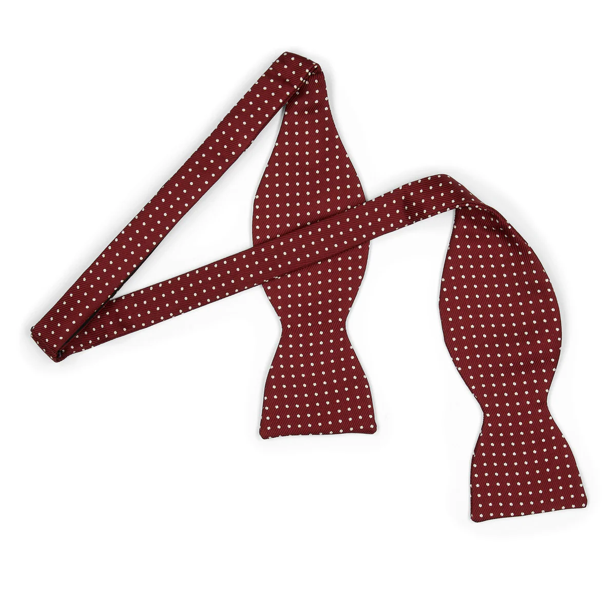 Mini Polka Dot Silk Adjustable Bow Tie in Burgundy and White - Image 2