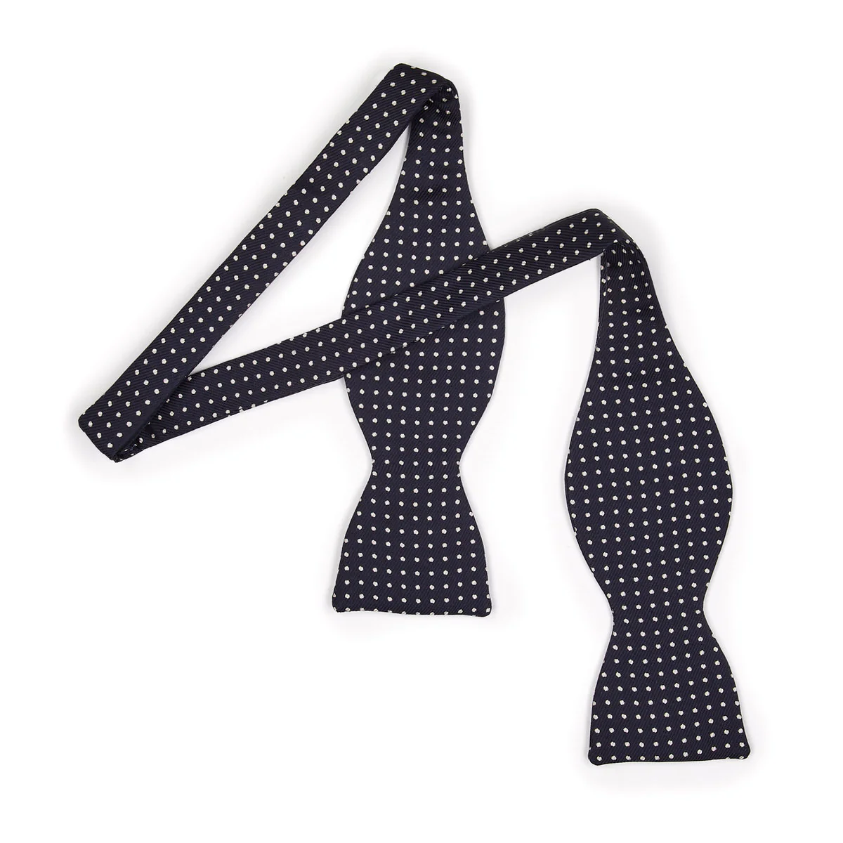 Mini Polka Dot Silk Adjustable Bow Tie in Navy and White - Image 2