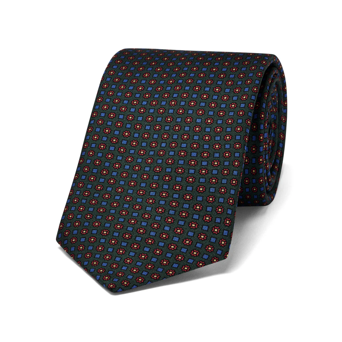 Miniature Diamond Motif Silk Tie in Green