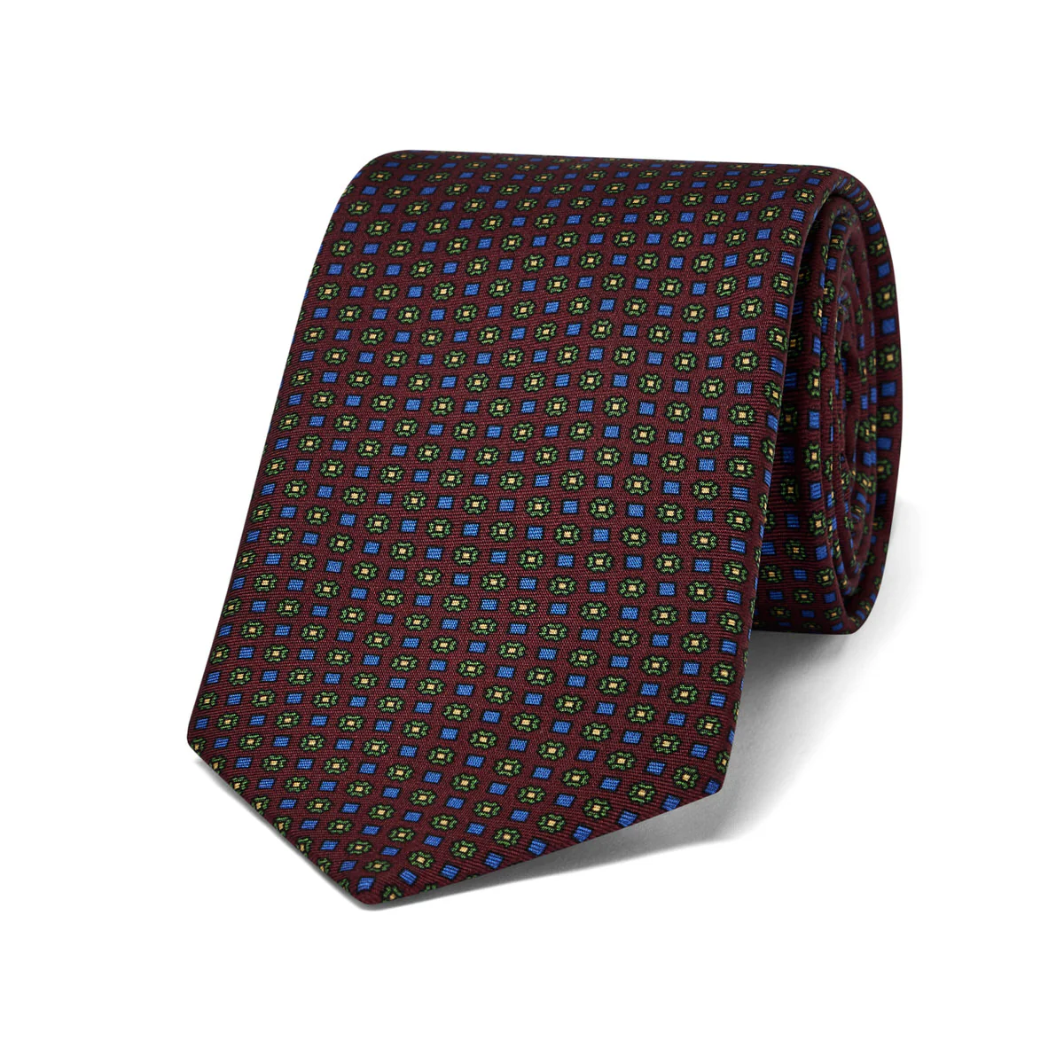 Miniature Diamond Motif Silk Tie in Wine