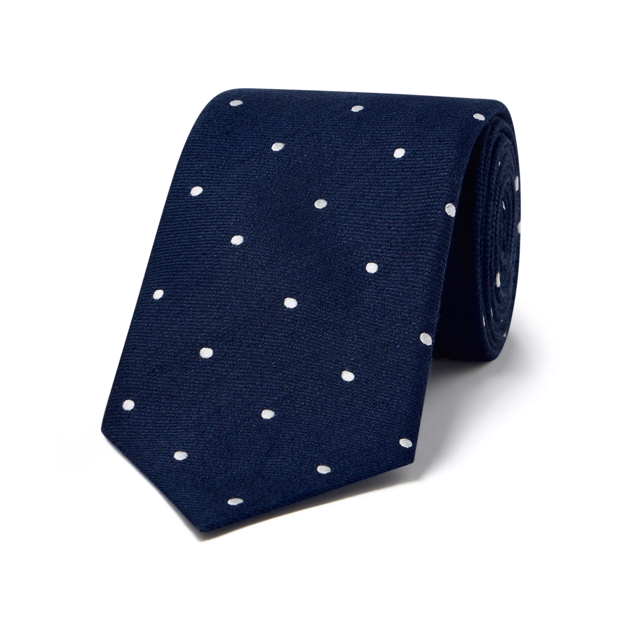 Miniature Polka Dot Silk and Linen Tie in Navy Blue