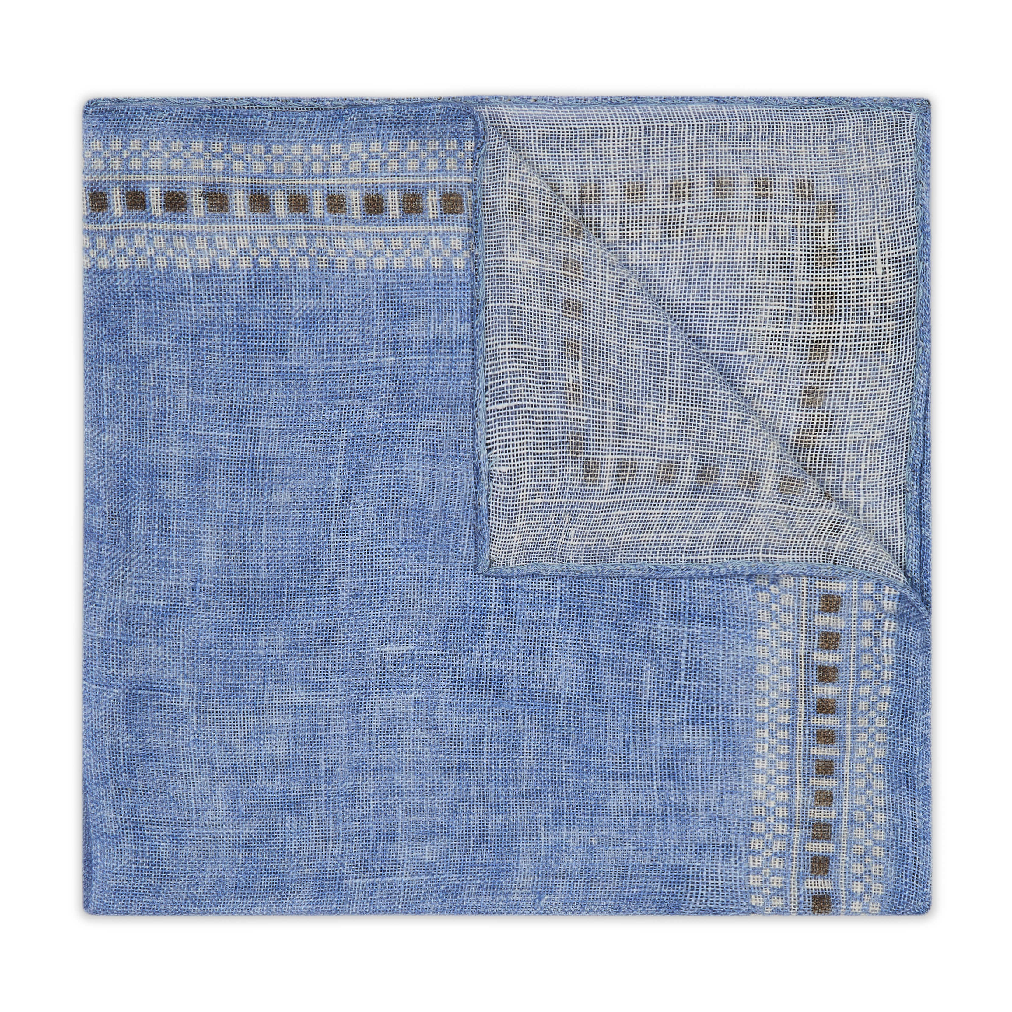 Mosaic Border Linen Pocket Square in Blue