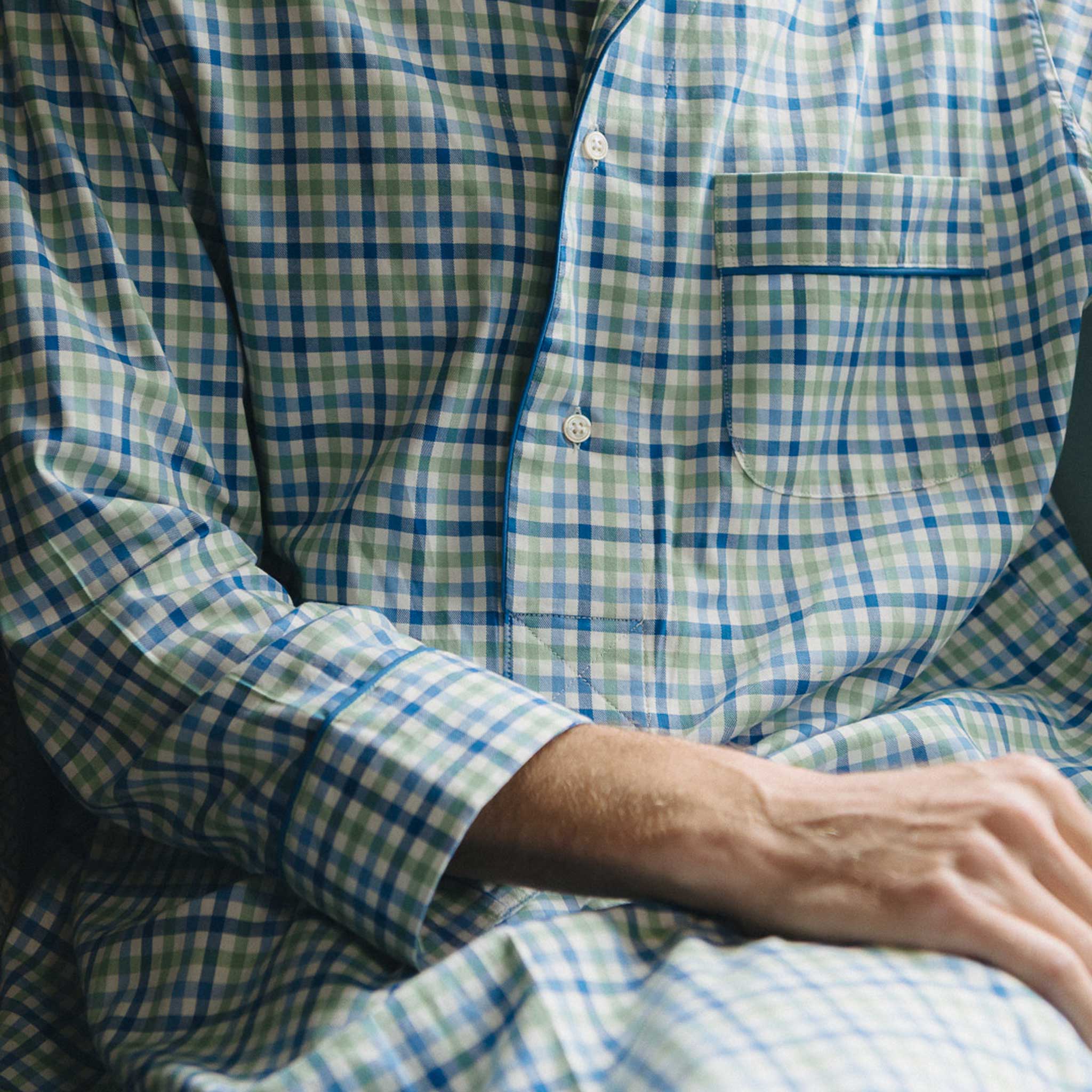 Multi Check Brushed Cotton Nightshirt in Blue and Green - Image 5