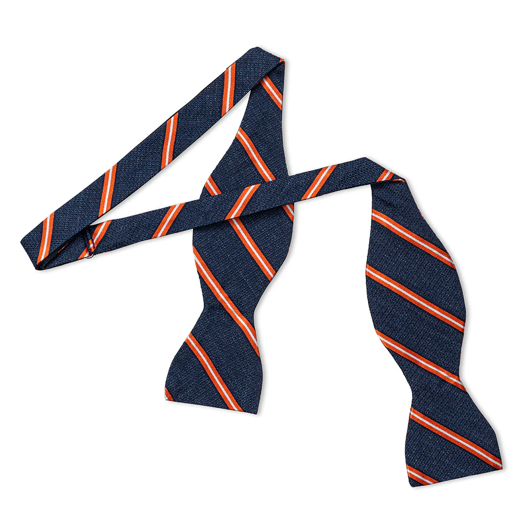 Multi-Stripe Tussah Silk Thistle Bow Tie in Orange and White - Image 2