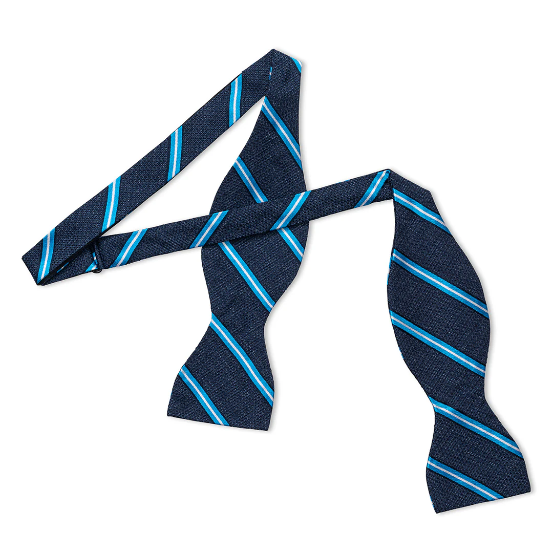 Multi-Stripe Tussah Silk Thistle Bow Tie in Sky and White - Image 2