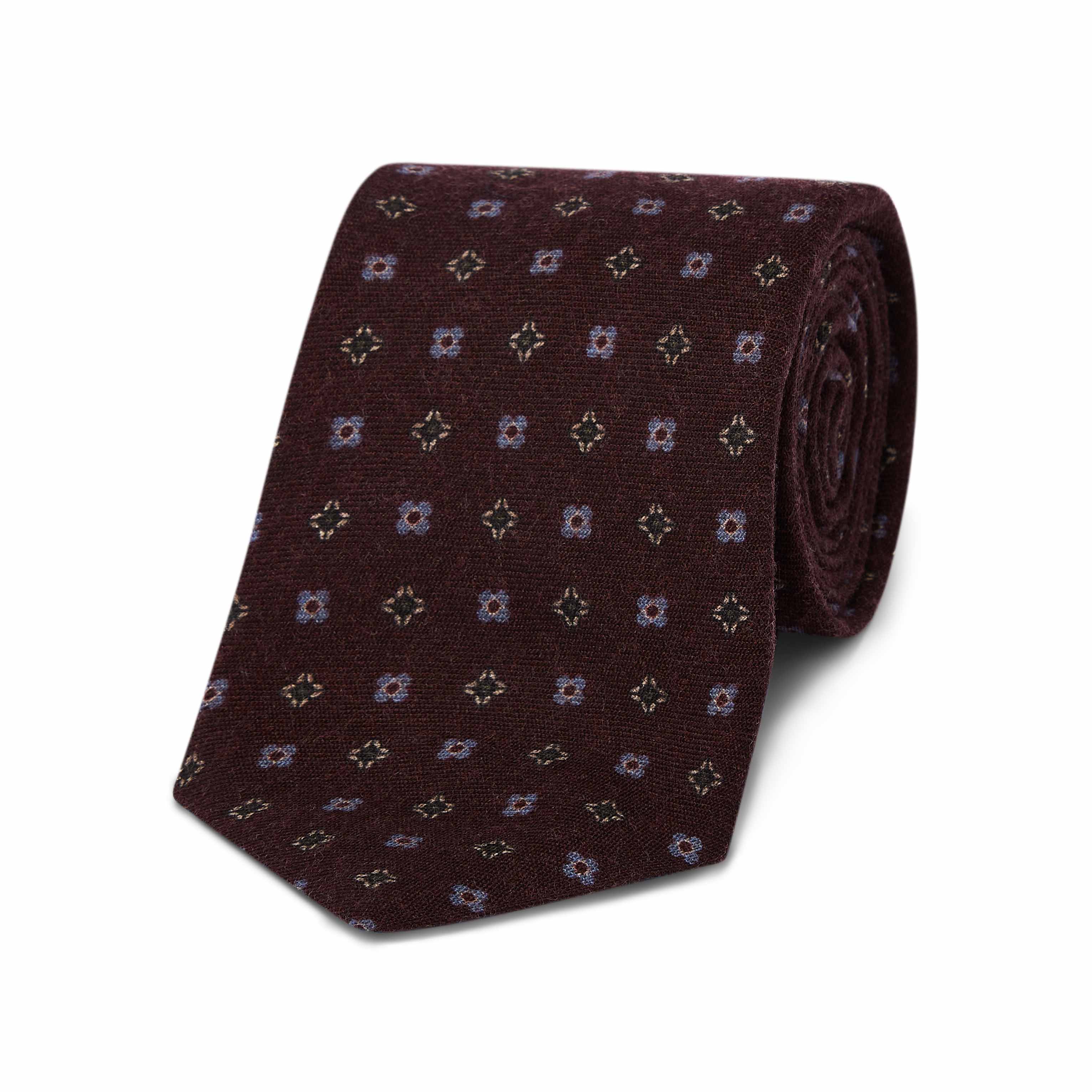 Neat Floral Design Wool Tie in Wine