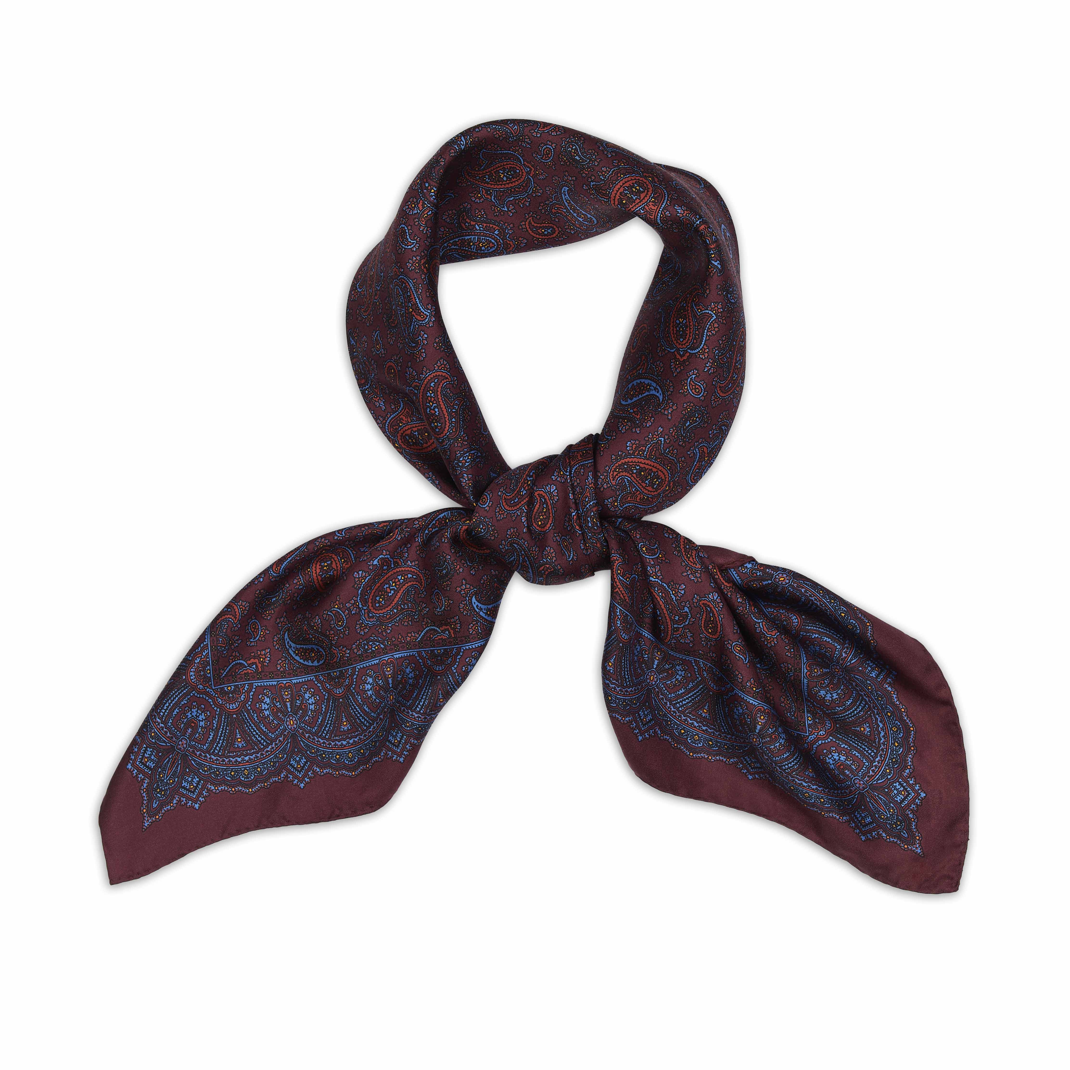 Ornate Border Paisley Madder Silk Neckerchief in Burgundy - Image 2