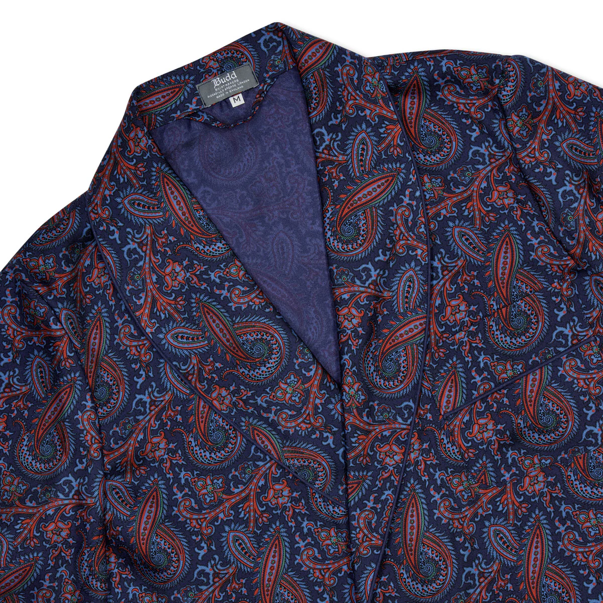 Ornate Paisley Madder Silk Dressing Gown in Navy and Red - Image 3