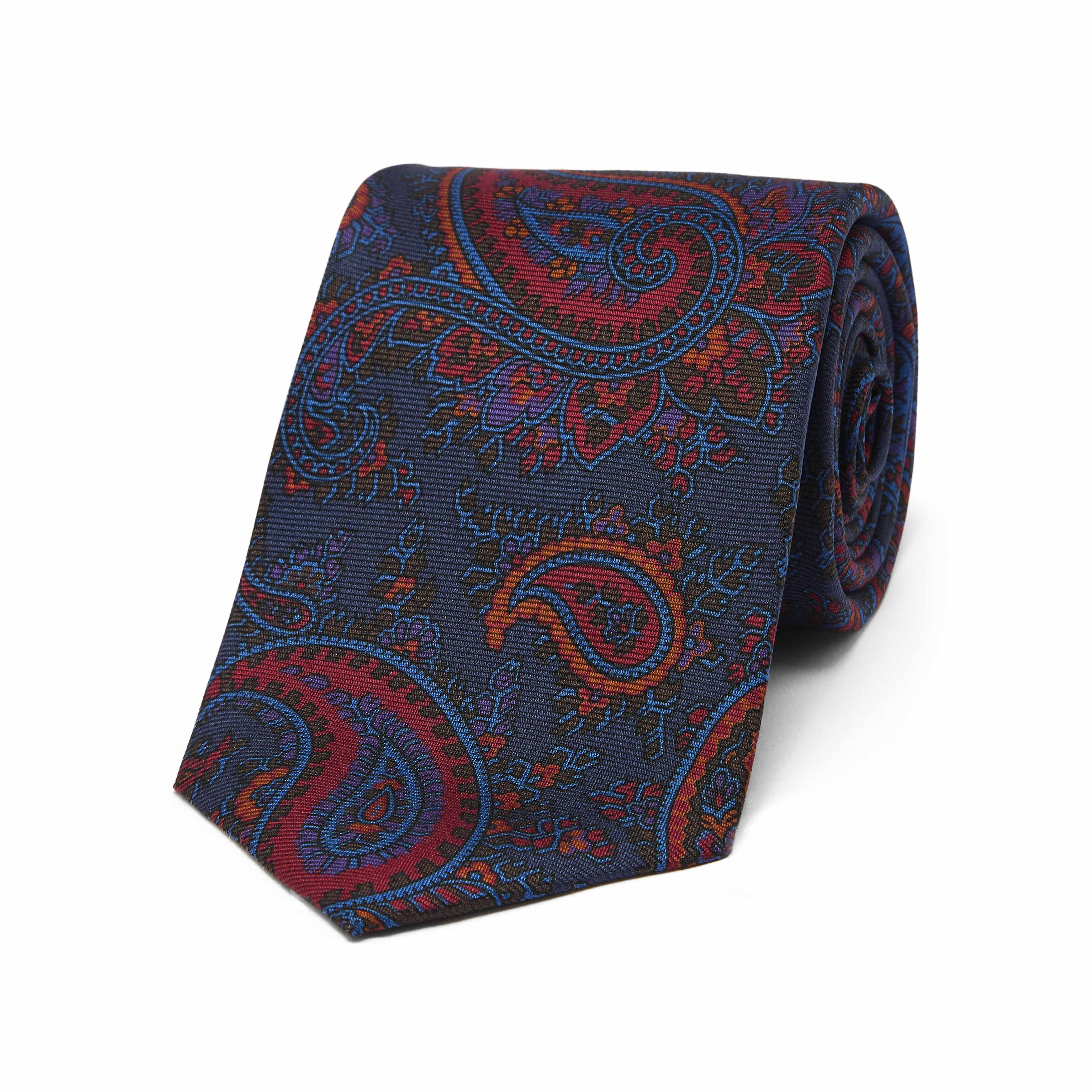 Oversized Paisley Madder Silk Tie in Navy