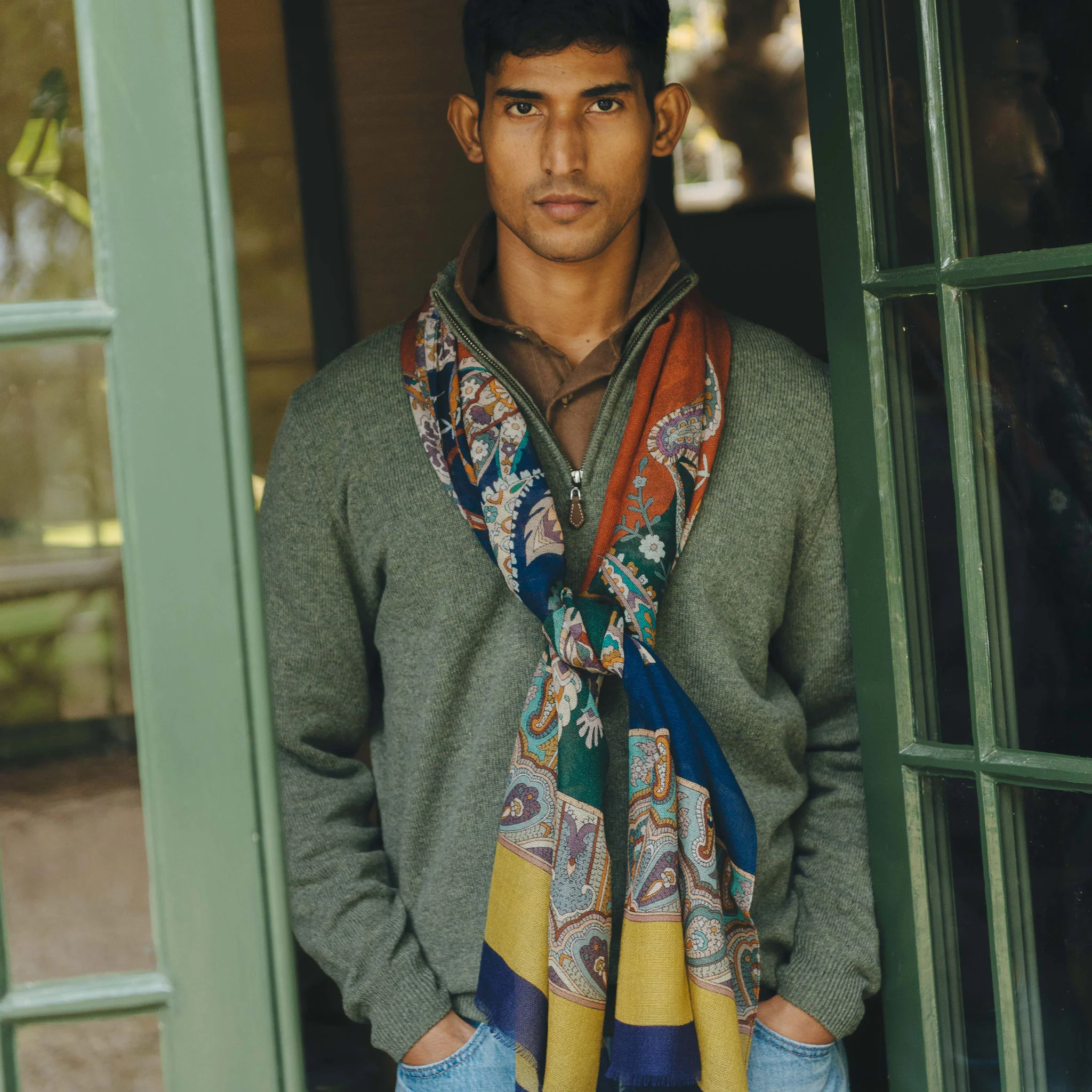 Paisley Fantasy Fine Wool Scarf in Cornflower - Image 2