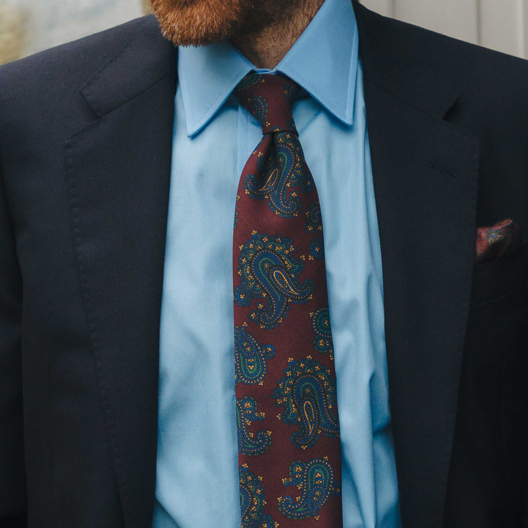 Paisley Medallion Fine Wool Tie in Wine - Image 2