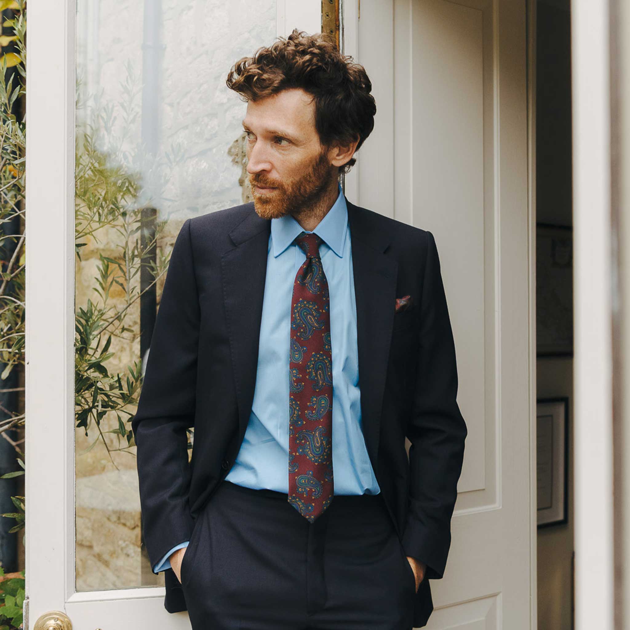 Paisley Medallion Fine Wool Tie in Wine - Image 3