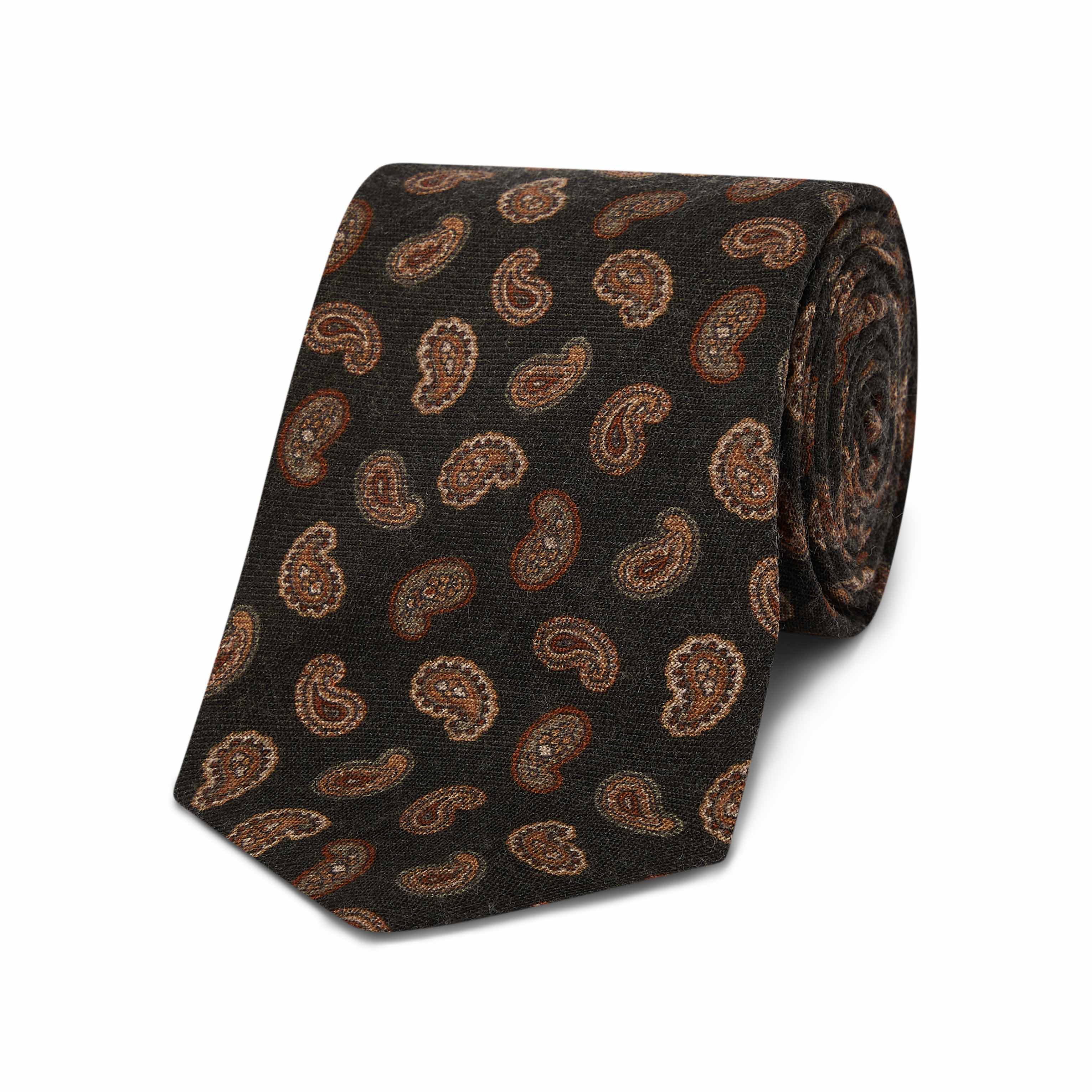 Paisley Motif Wool Tie in Moss