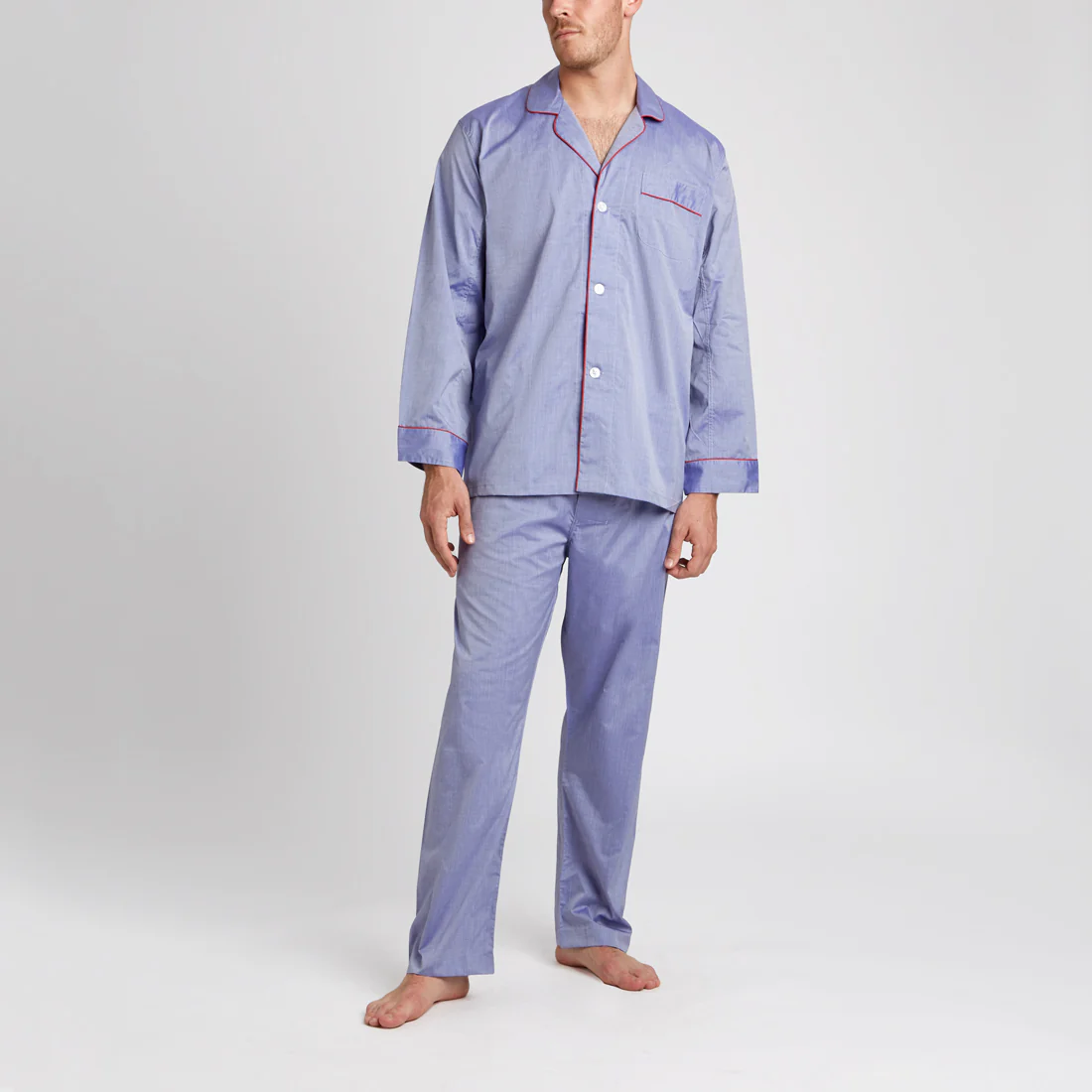 Plain Batiste Pyjamas in Navy and Red - Image 5