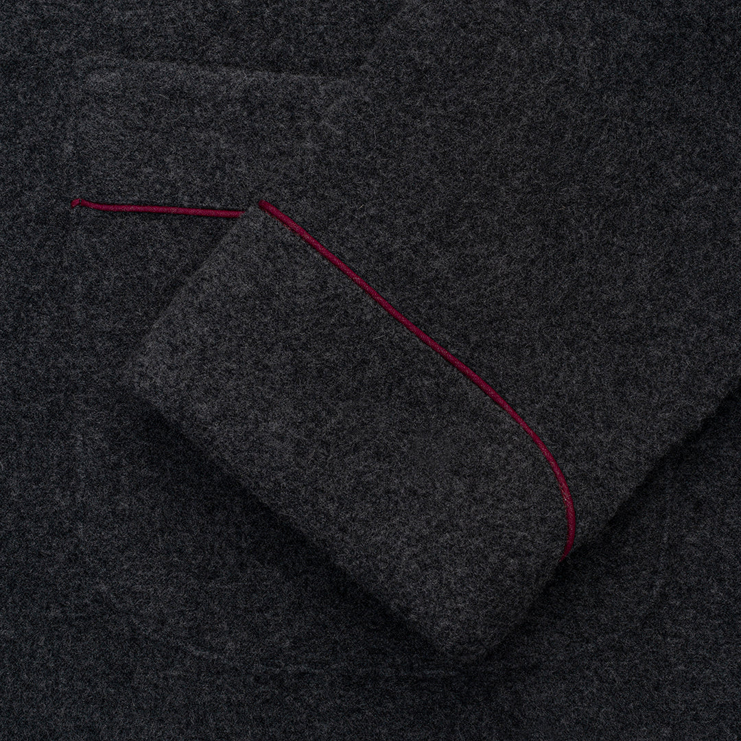 Cashmere and Wool Fleece Dressing Gown in Charcoal and Wine - Image 3