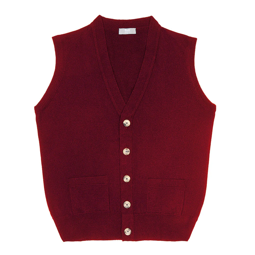 Wilton Scottish Cashmere Sleeveless Cardigan in Claret