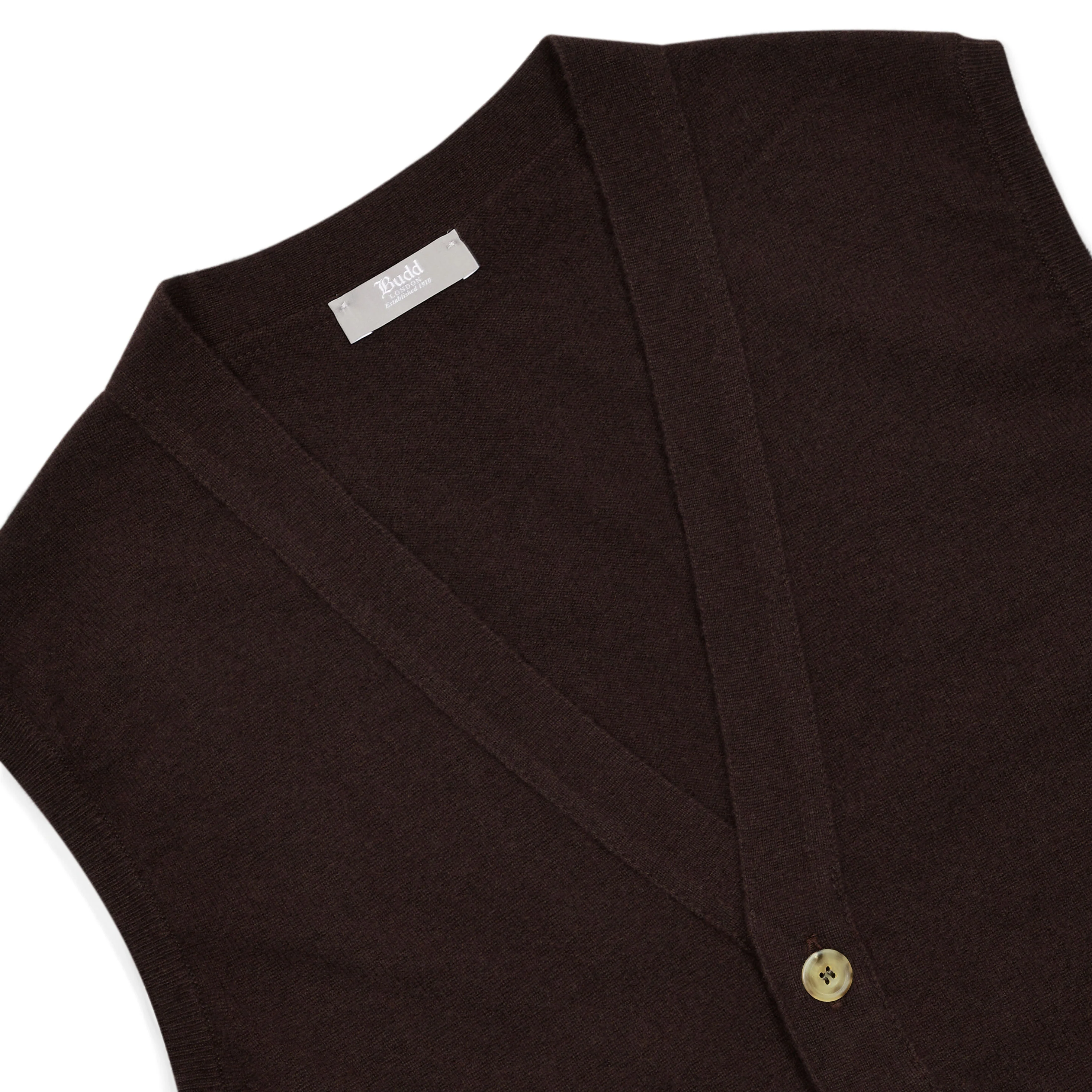Wilton Scottish Cashmere Sleeveless Cardigan in Ebony - Image 3