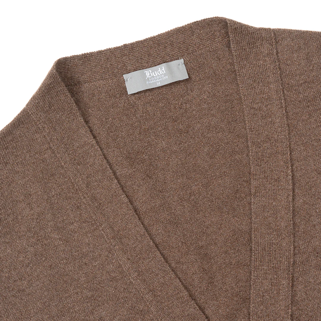 Wilton Scottish Cashmere Sleeveless Cardigan in Mocha - Image 2