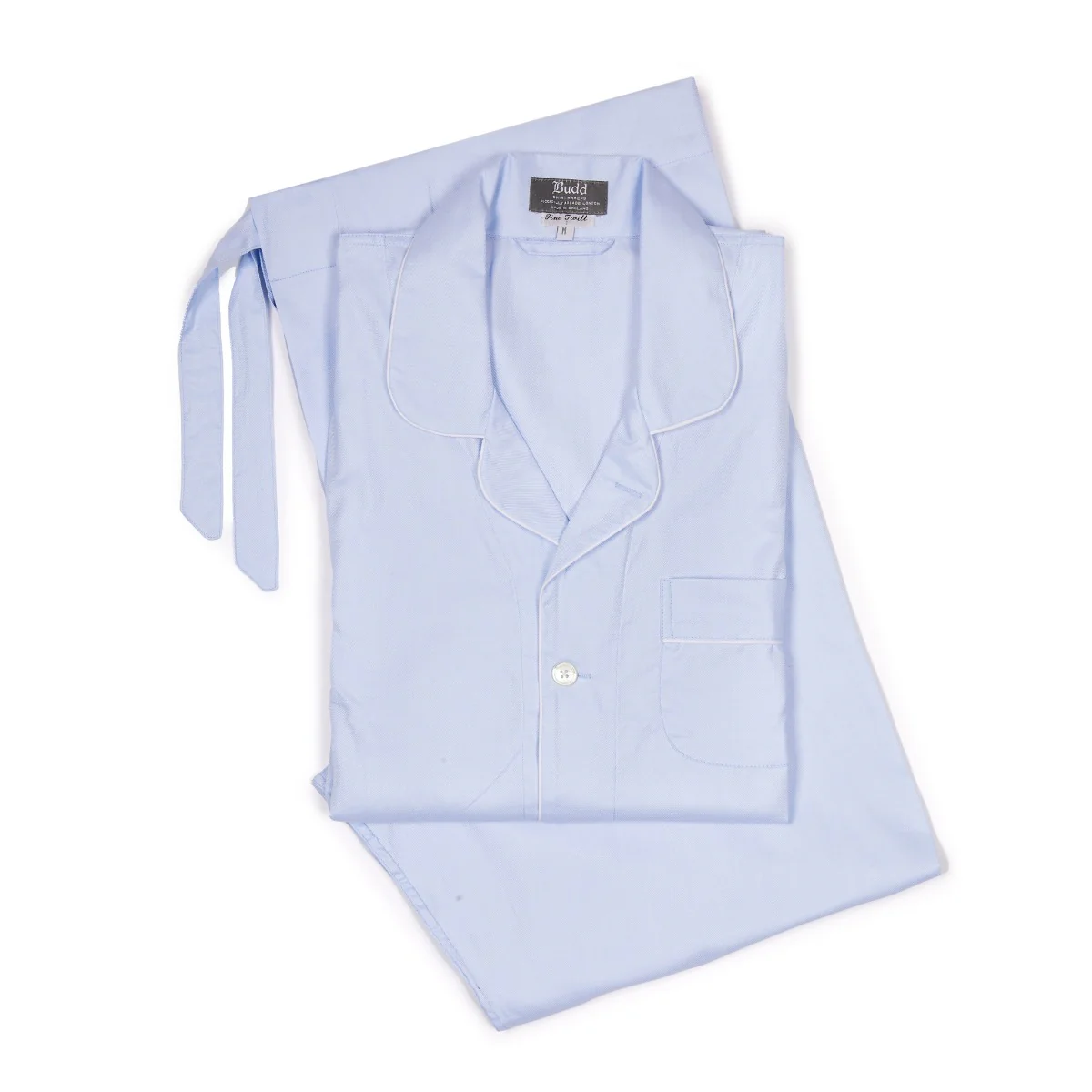 Plain Fine Twill Pyjamas in Sky and White