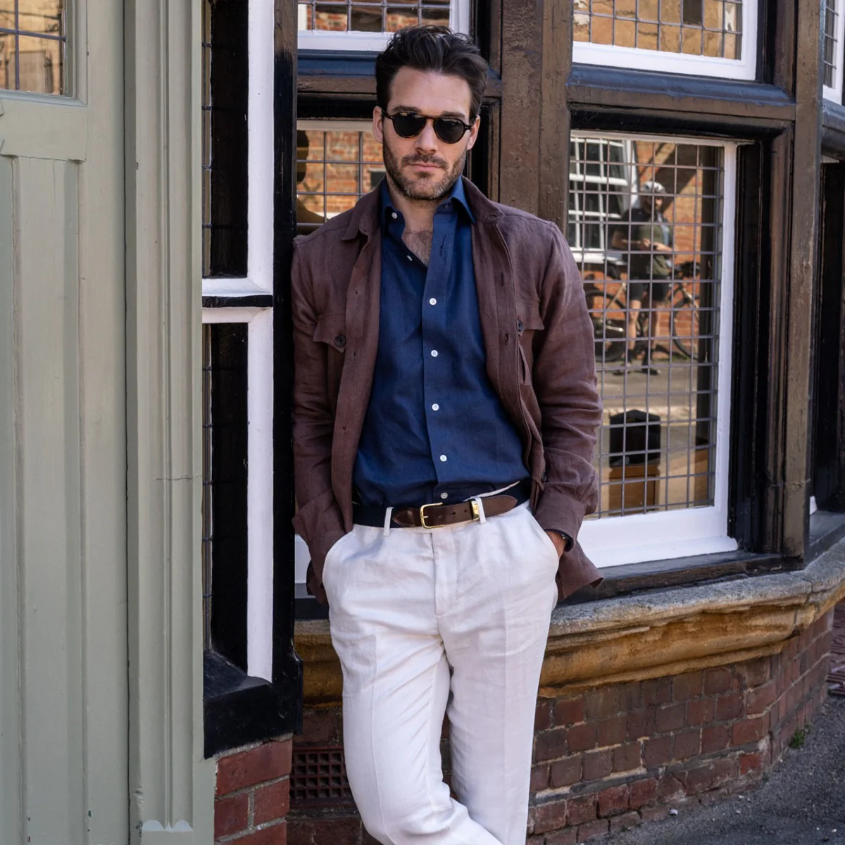 Plain Linen Button Cuff Safari Shirt in Cocoa - Image 2