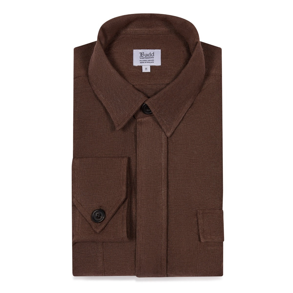 Plain Linen Button Cuff Safari Shirt in Cocoa - Image 5