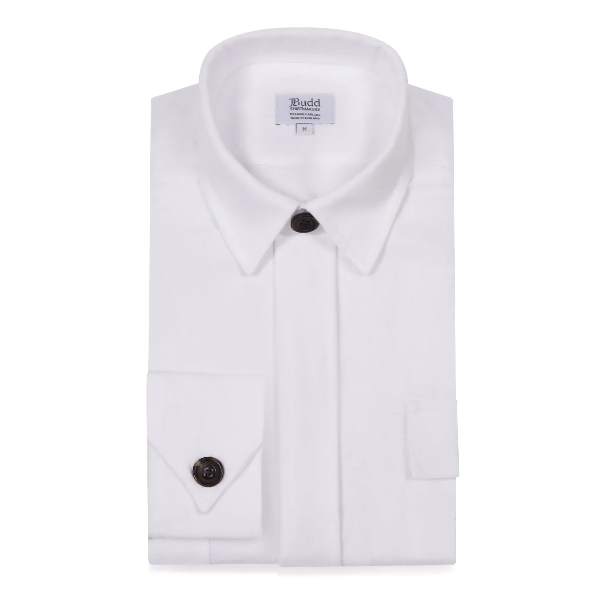 Plain Linen Button Cuff Safari Shirt in White - Image 4
