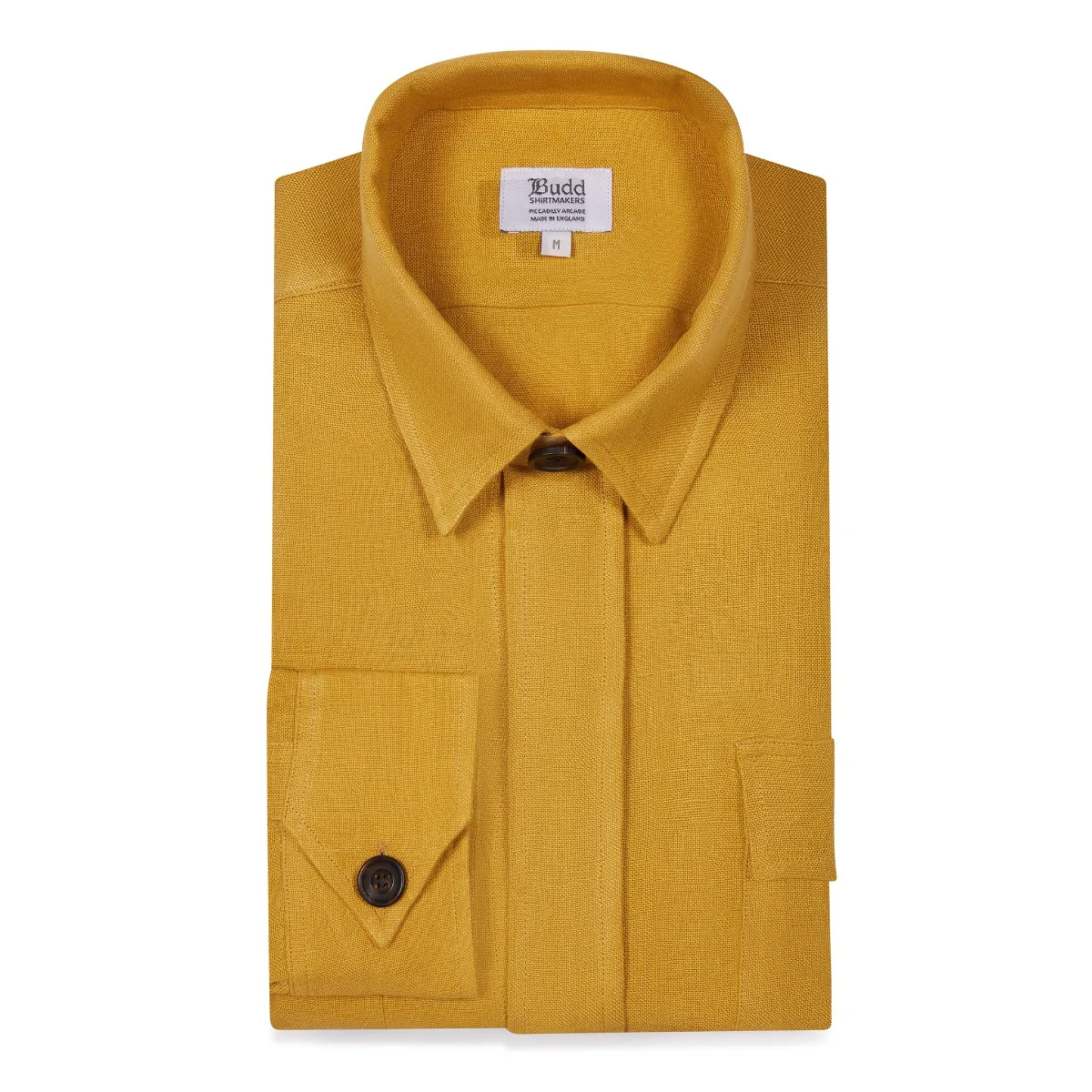 Plain Linen Button Cuff Safari Shirt in Yellow - Image 2