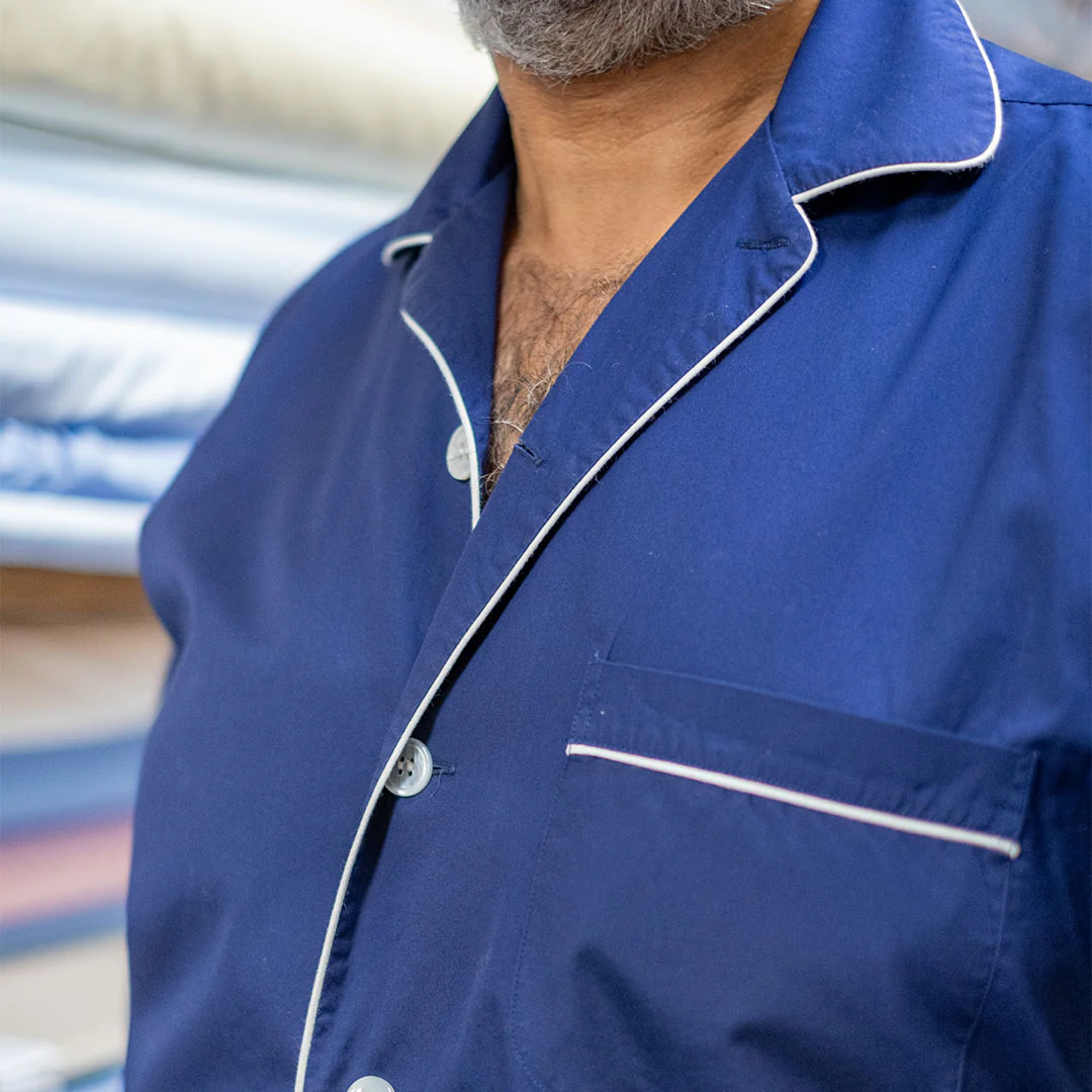 Plain Poplin Pyjama Shirt in Navy - Image 3