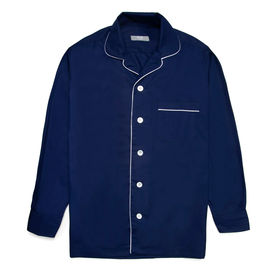 Plain Poplin Pyjama Shirt in Navy - Image 4