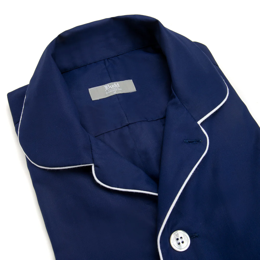 Plain Poplin Pyjama Shirt in Navy - Image 5
