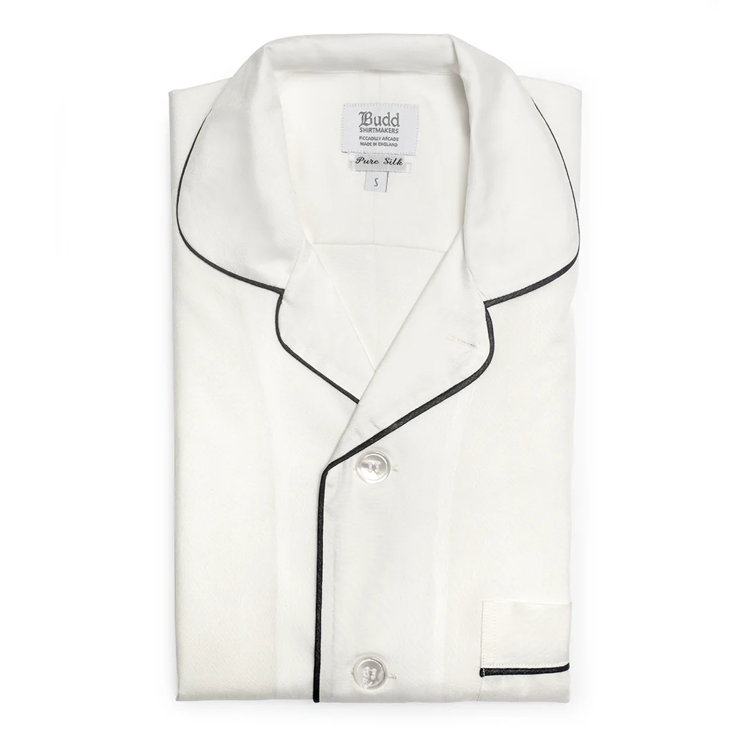 Plain Silk Pyjama Shirt in Cream