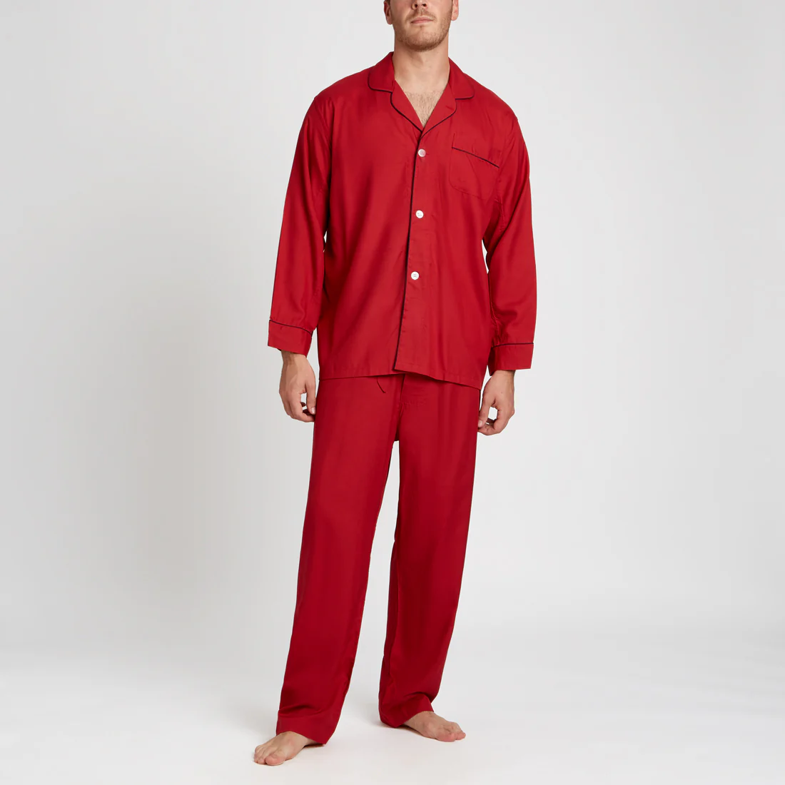 Plain Silk Pyjamas in Red - Image 6