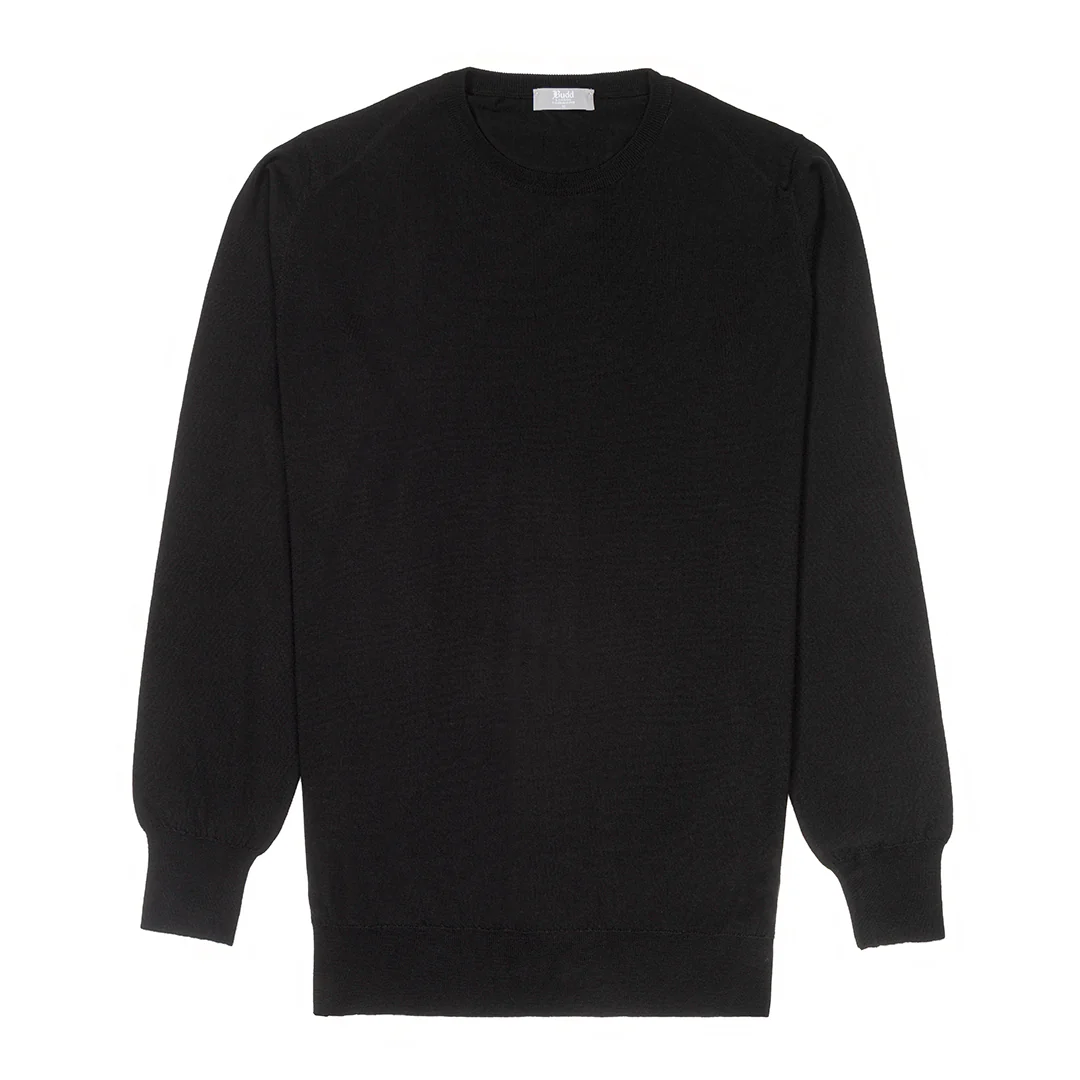 Merino Wool Crew Neck Jumper in Black - Image 3