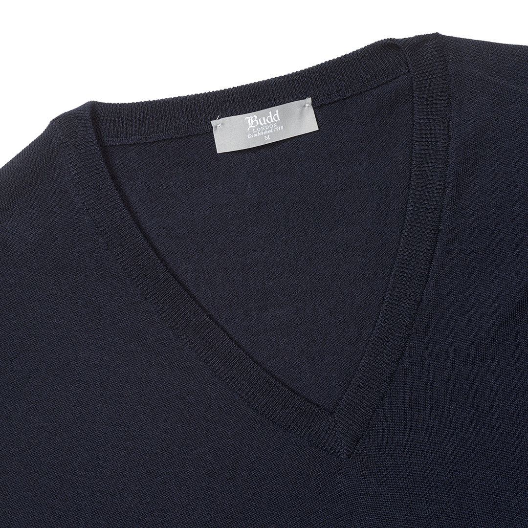 Merino Wool Slip Over Jumper in Dark Navy - Image 2