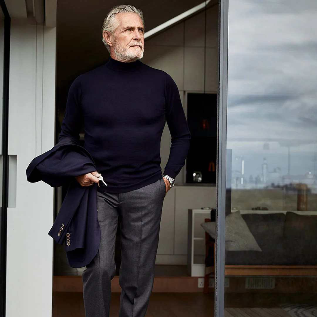 Merino Wool Turtle Neck Jumper in Black - Image 3