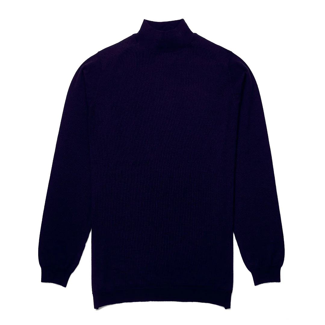 Merino Wool Turtle Neck Jumper in Dark Navy