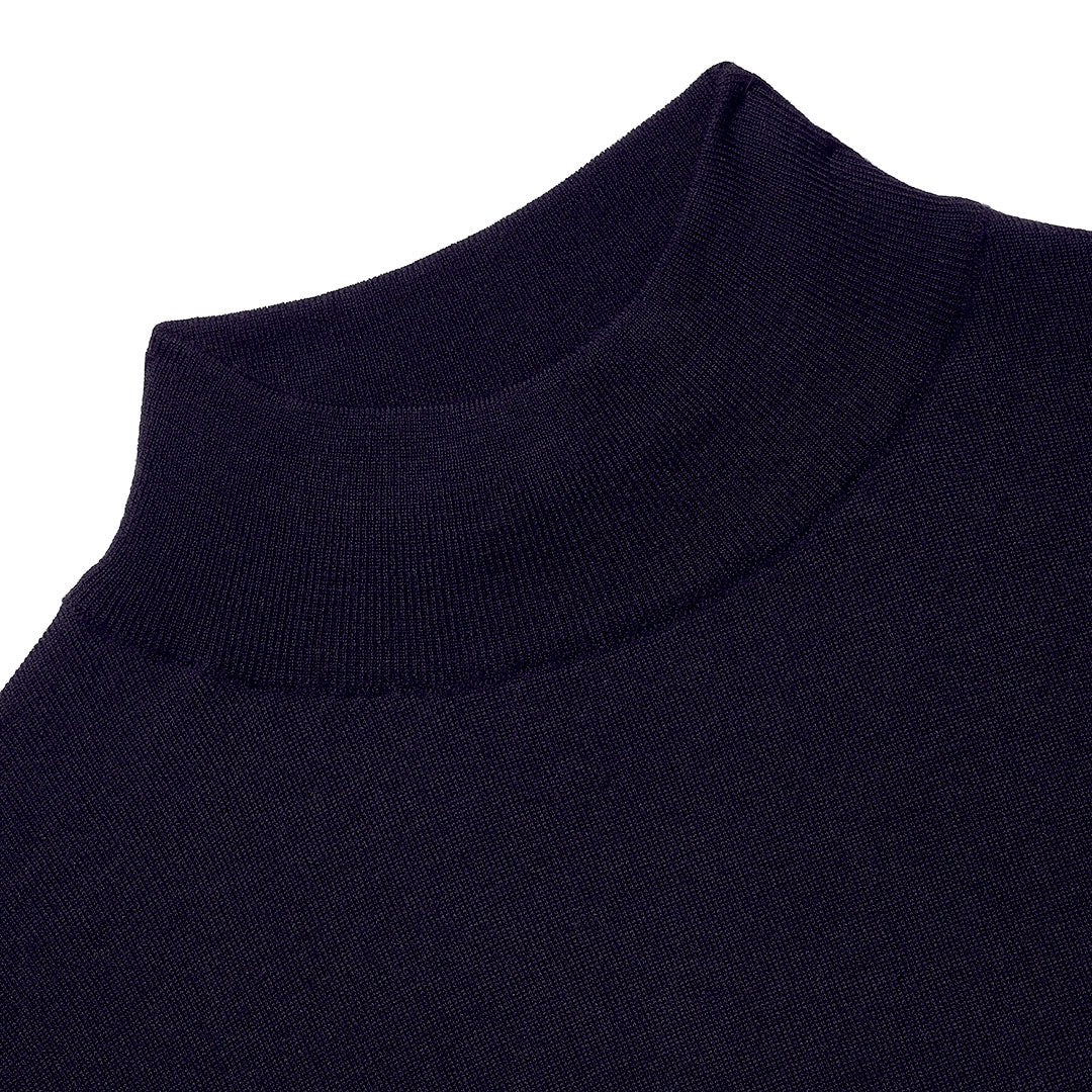 Merino Wool Turtle Neck Jumper in Dark Navy - Image 2