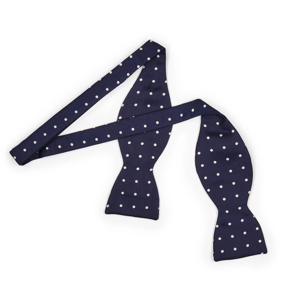 Polka Dot Silk Adjustable Bow Tie in Navy and White - Image 2