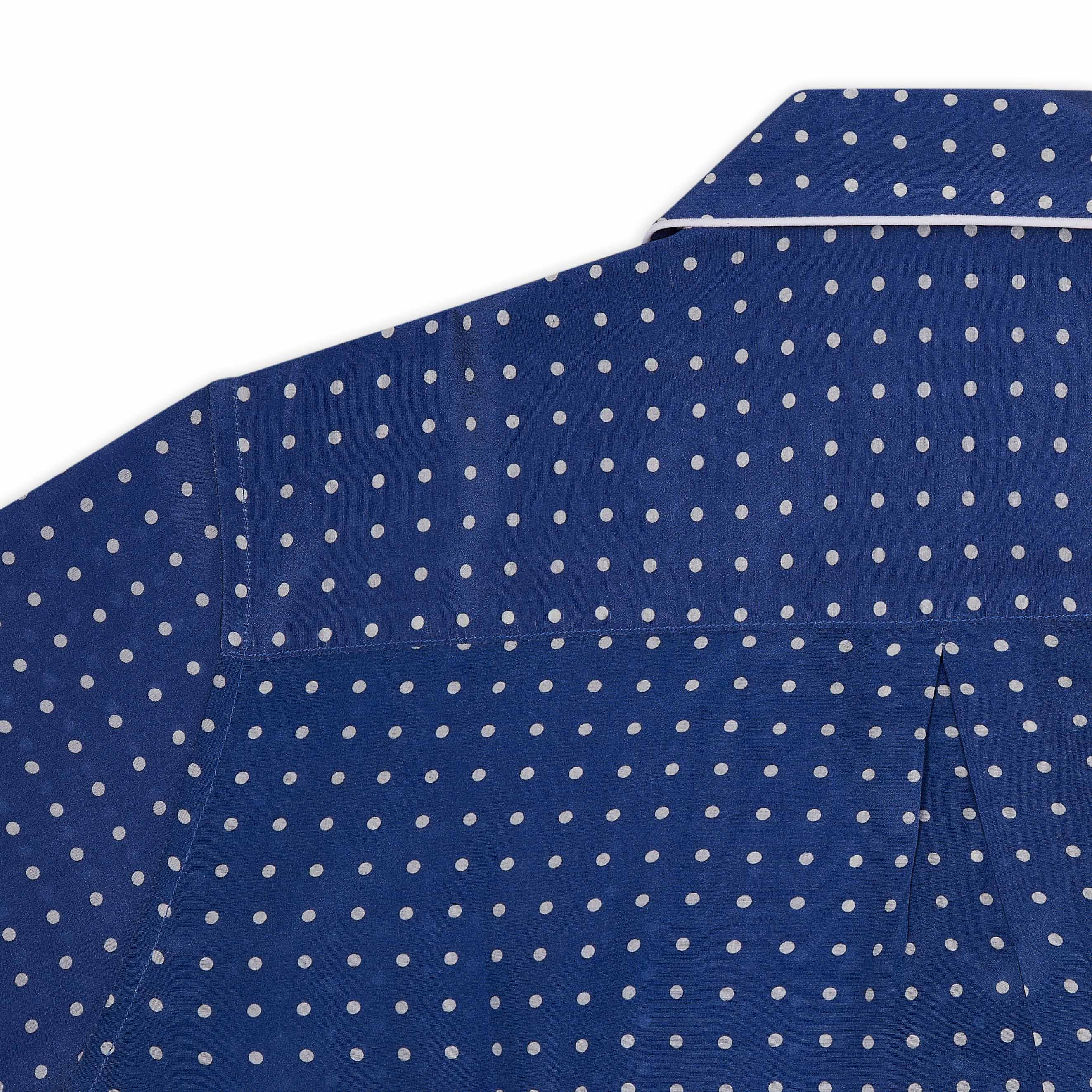 Polka Dot Silk Crepe De Chine Women's Pyjamas in Azure - Image 2