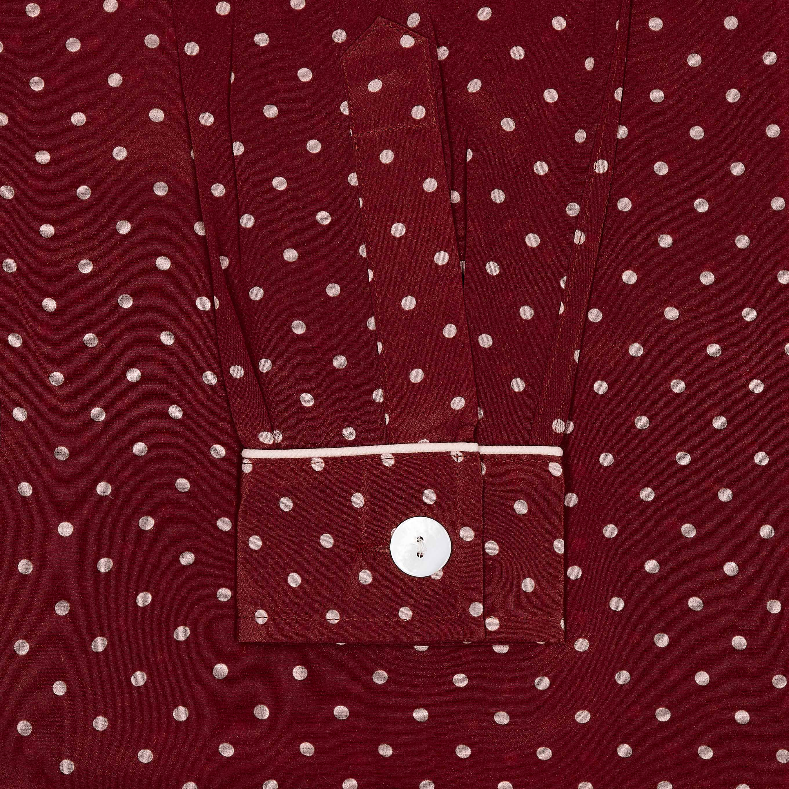 Polka Dot Silk Crepe De Chine Women's Pyjamas in Ruby - Image 3