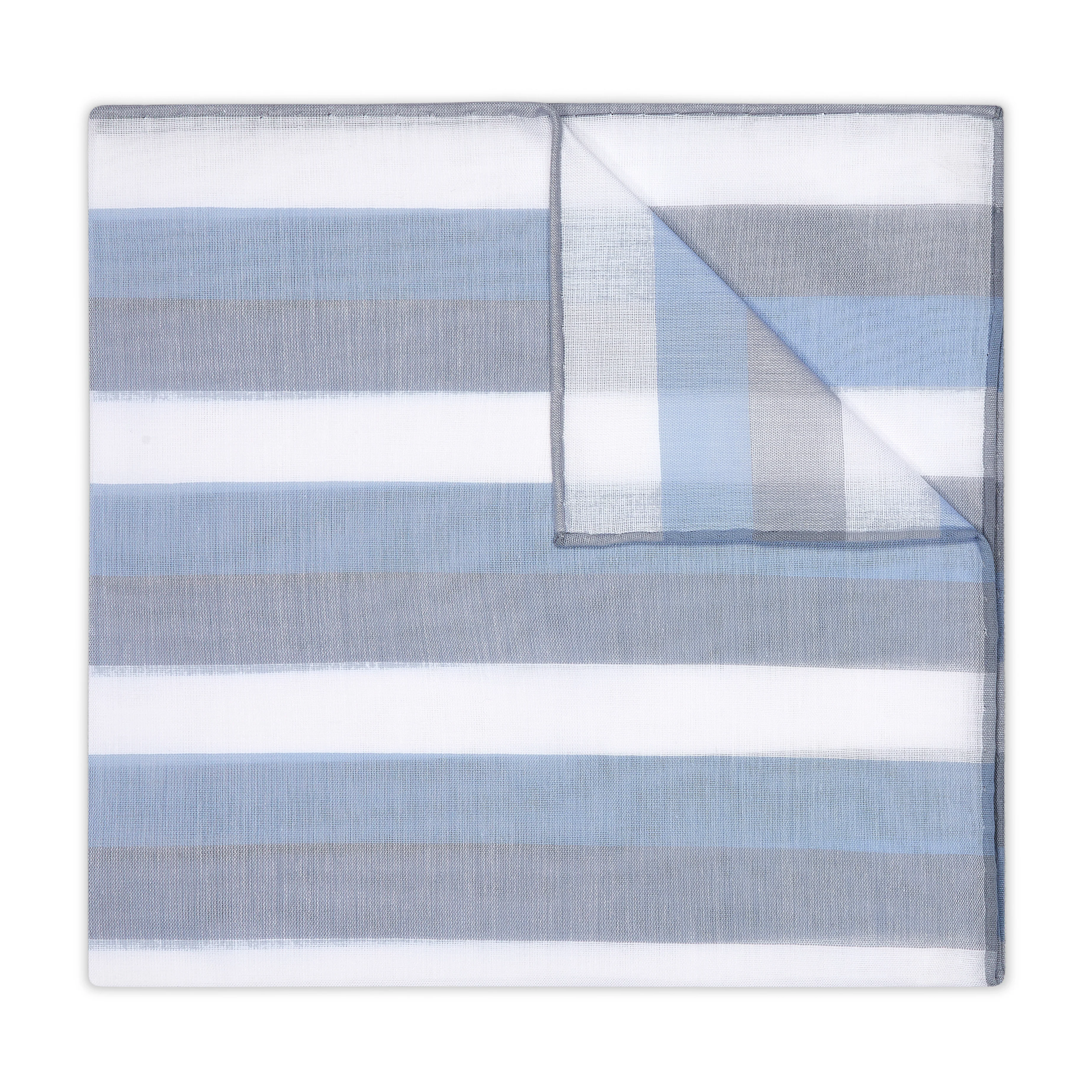 Ravello Stripe Batiste Cotton Pocket Square in Blue