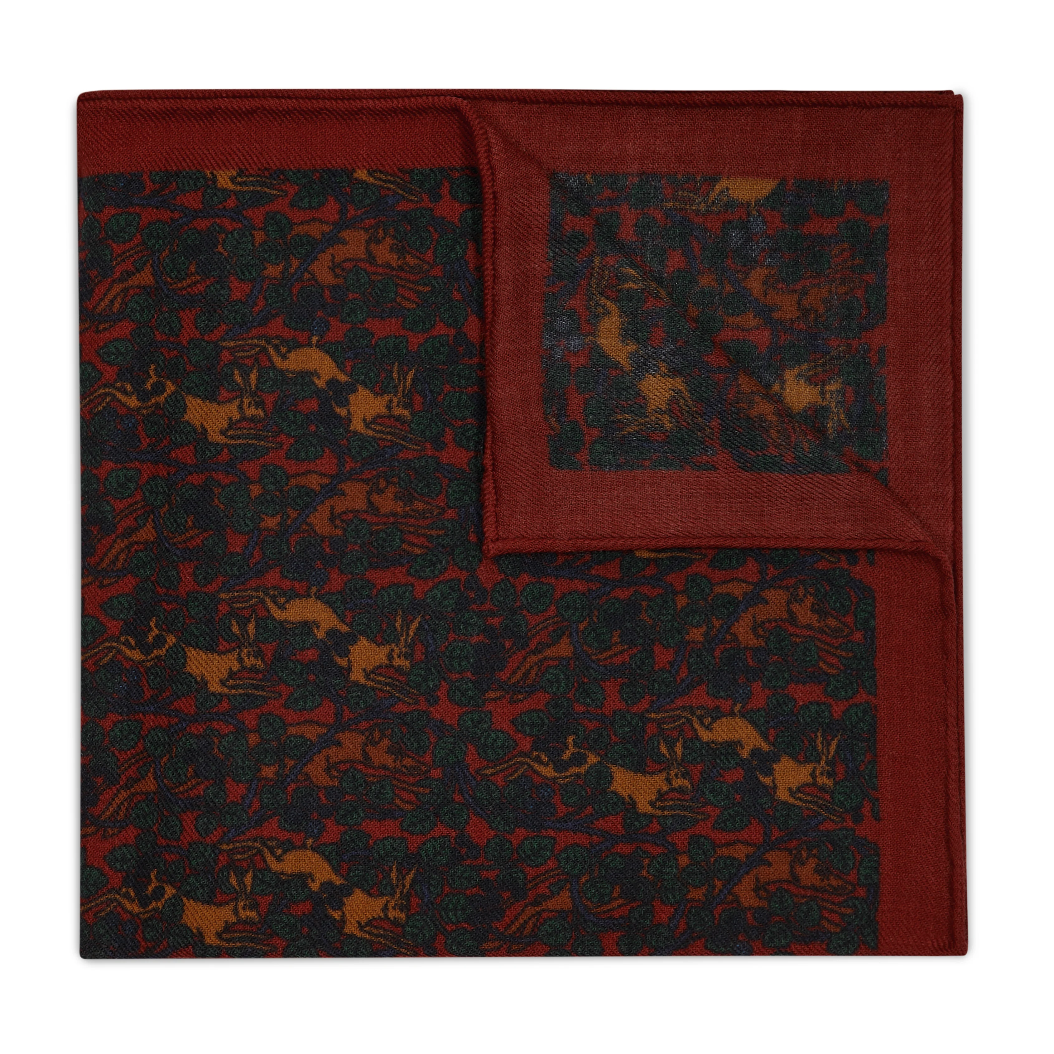 Catch The Hare Wool and Cashmere Pocket Square in Red