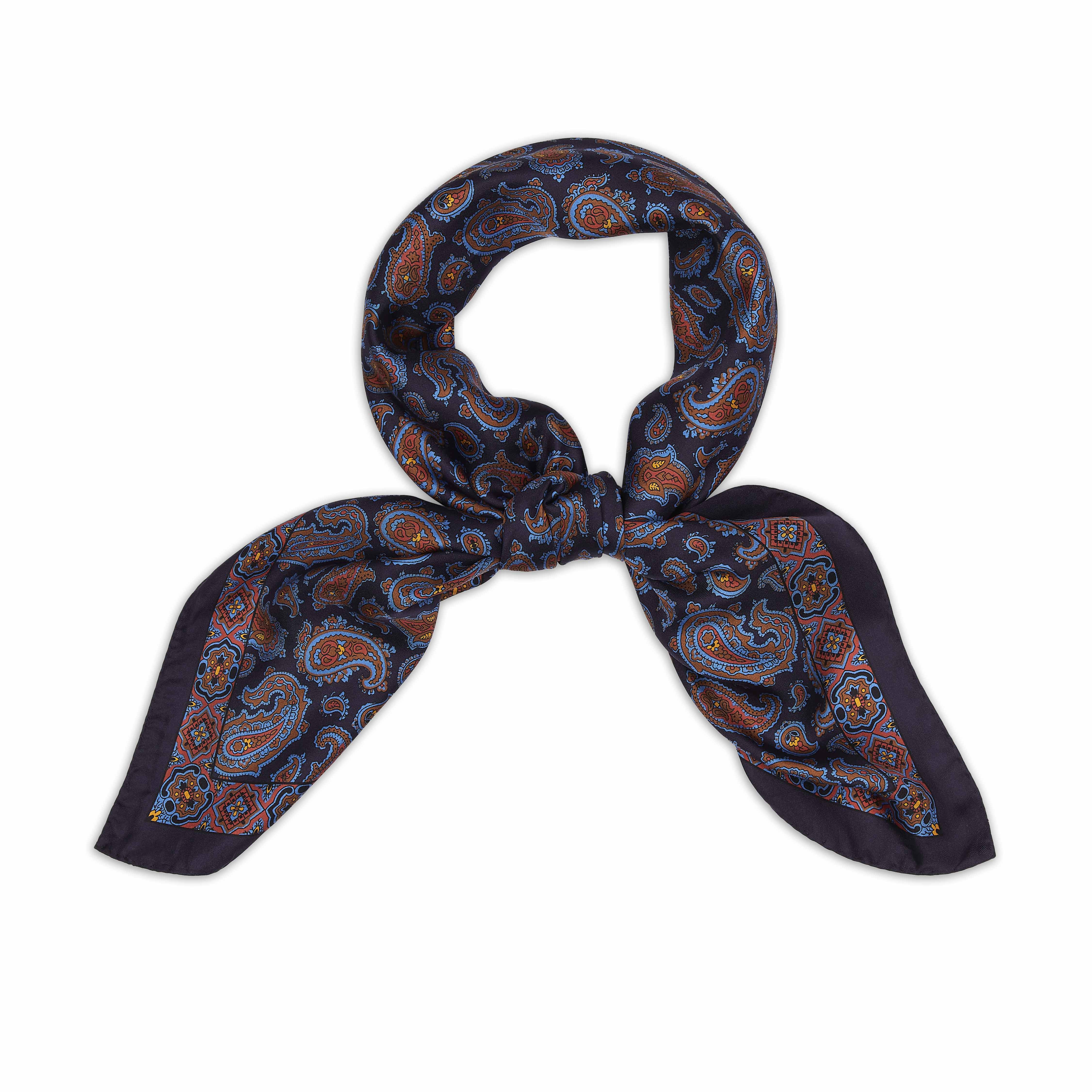 Scattered Paisley Madder Silk Neckerchief in Bluebird - Image 2