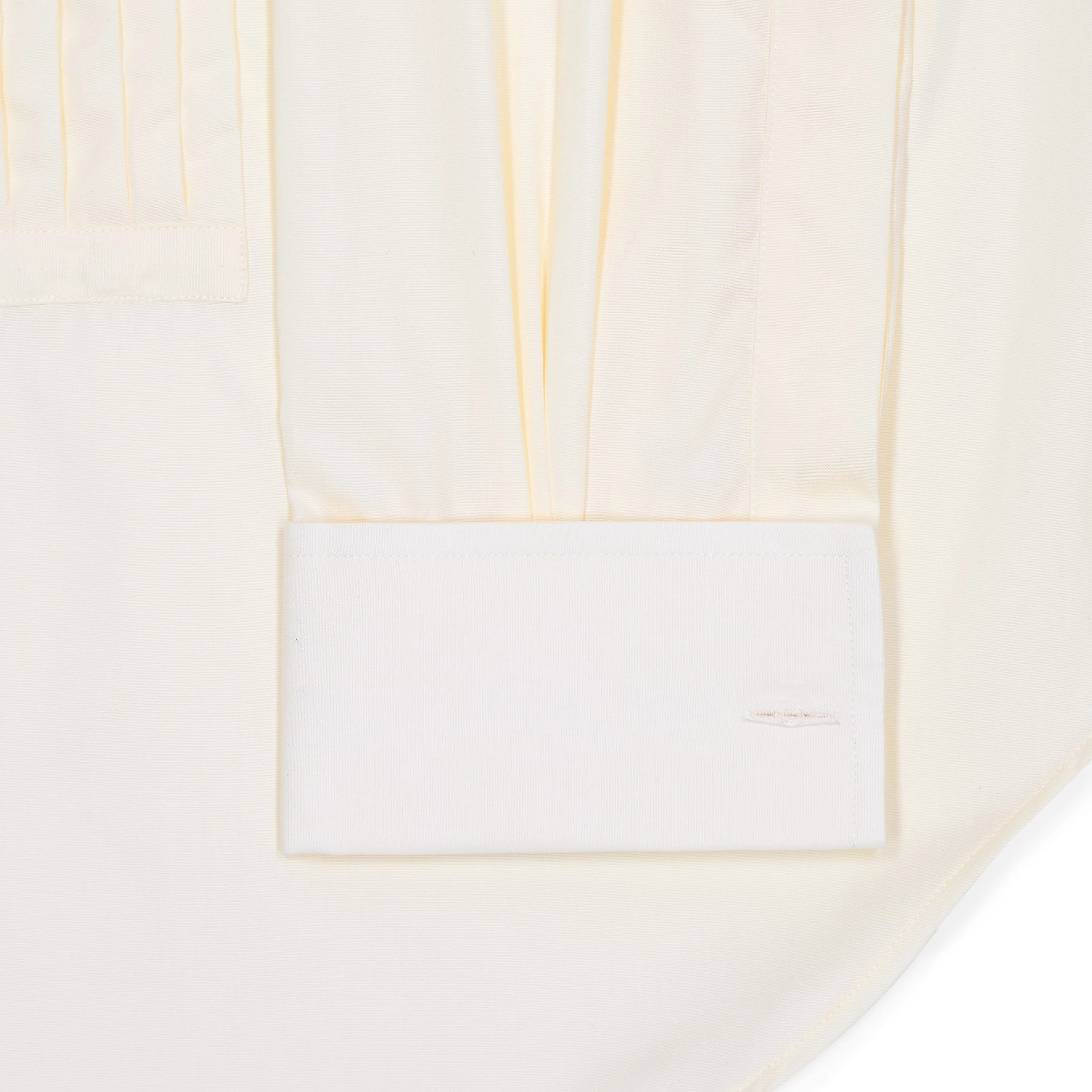 Sea Island Cotton Classic Fit Hand Pleated Dress Shirt in Cream - Image 3