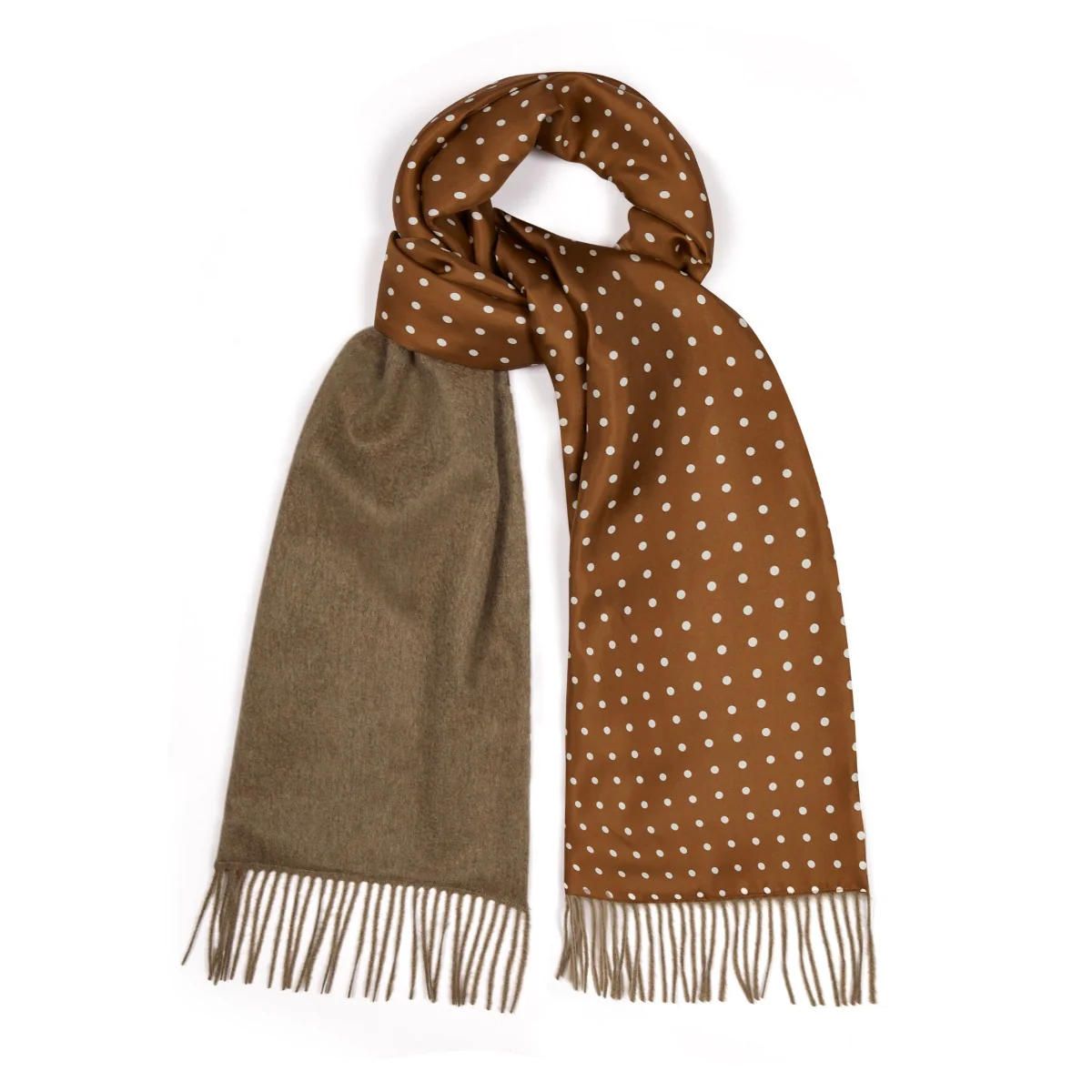 Silk Spot Scarf with Cashmere Backing in Tobacco
