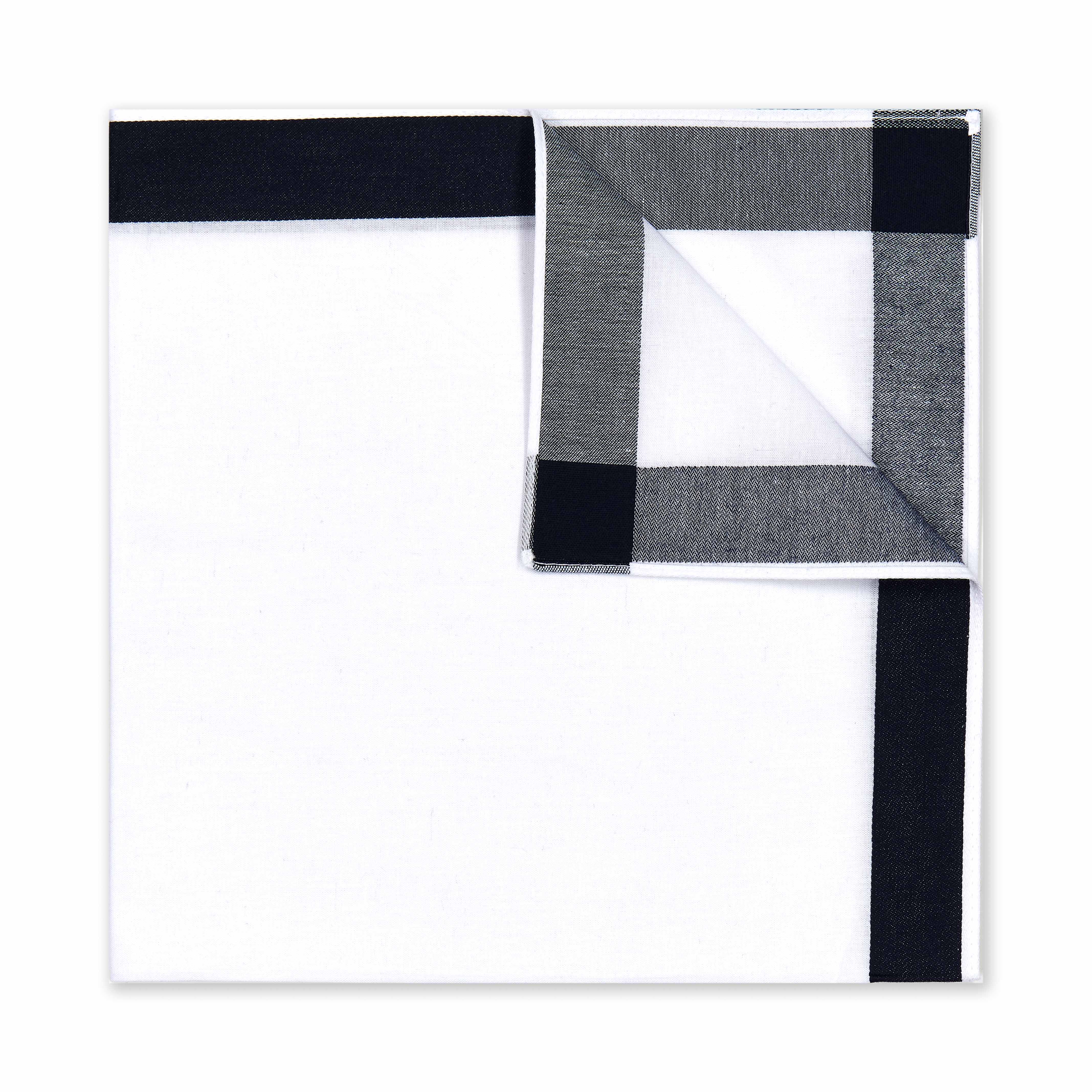 Solid Border White Cotton Handkerchief in Navy