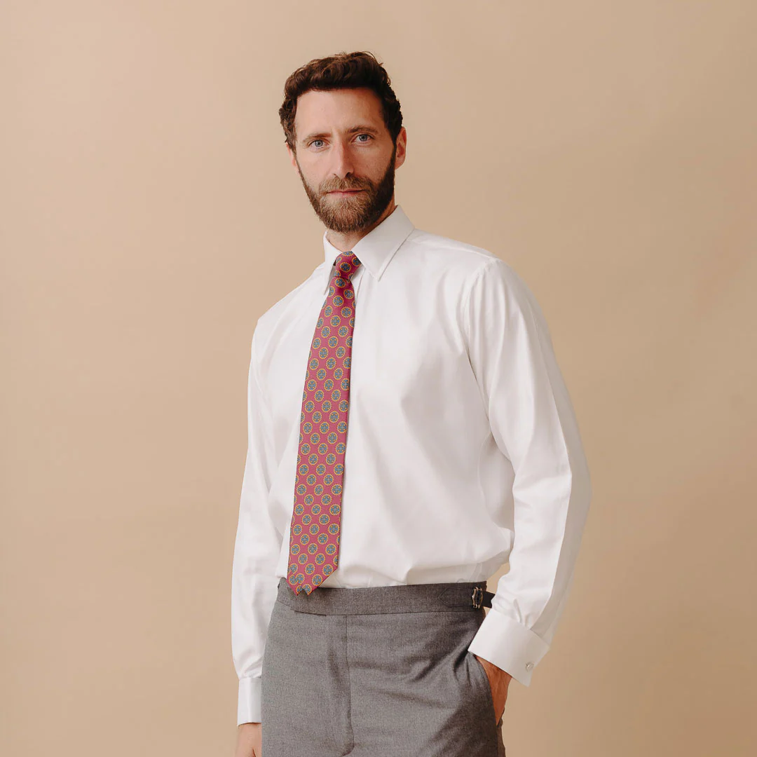 Solis Motif Hopsack Silk Tie in Bordeaux - Image 2