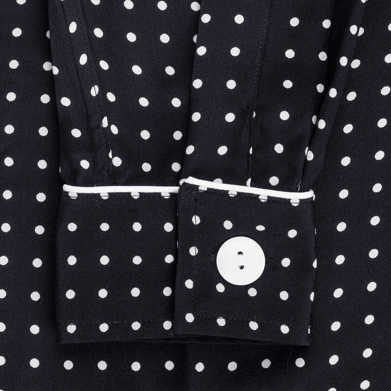 Polka Dot Silk Crepe de Chine Women's Pyjamas in Black and White - Image 4