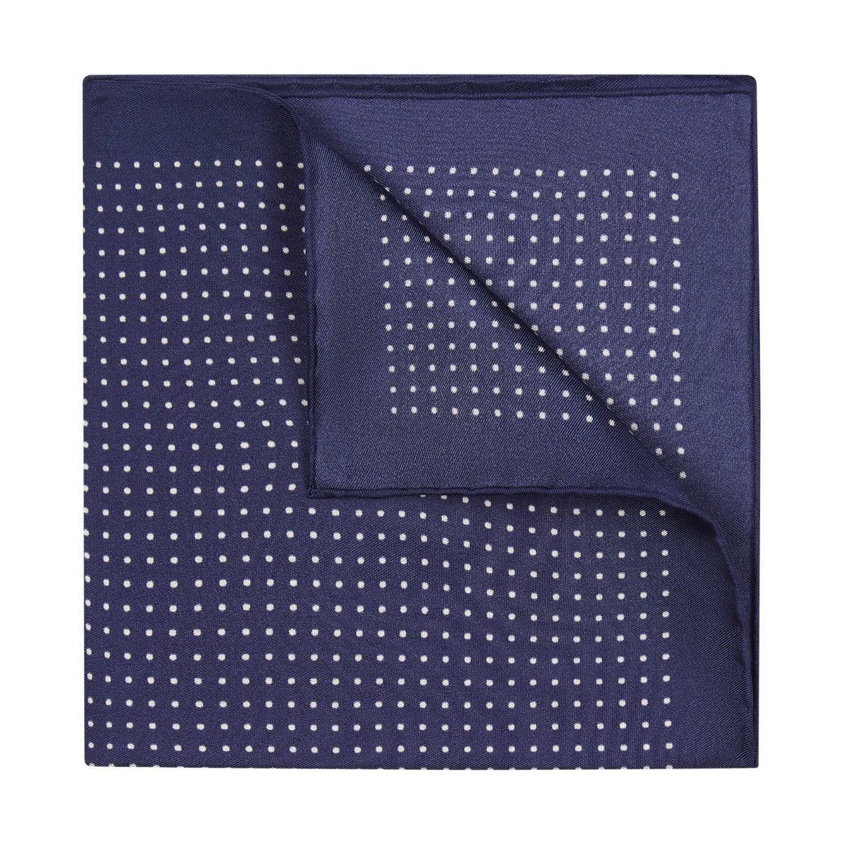 Spot Silk Pocket Square in Navy and White